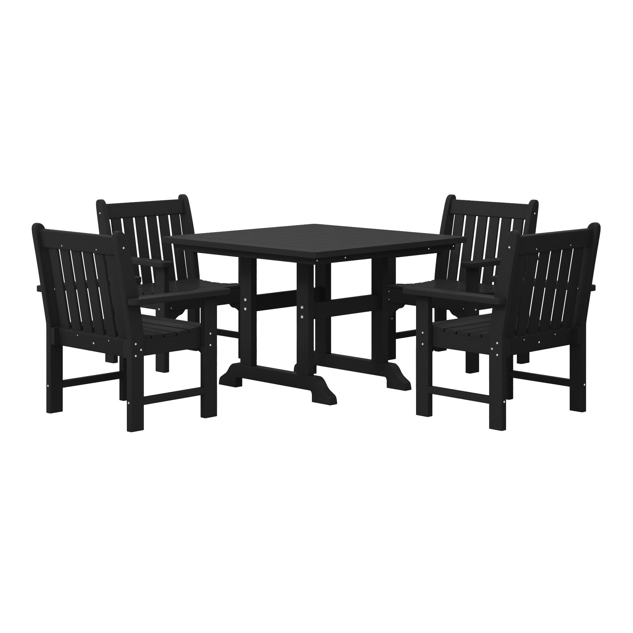 Westin Furniture Laguna Outdoor Square Dining Table and 4 Arm Chairs, Black, large