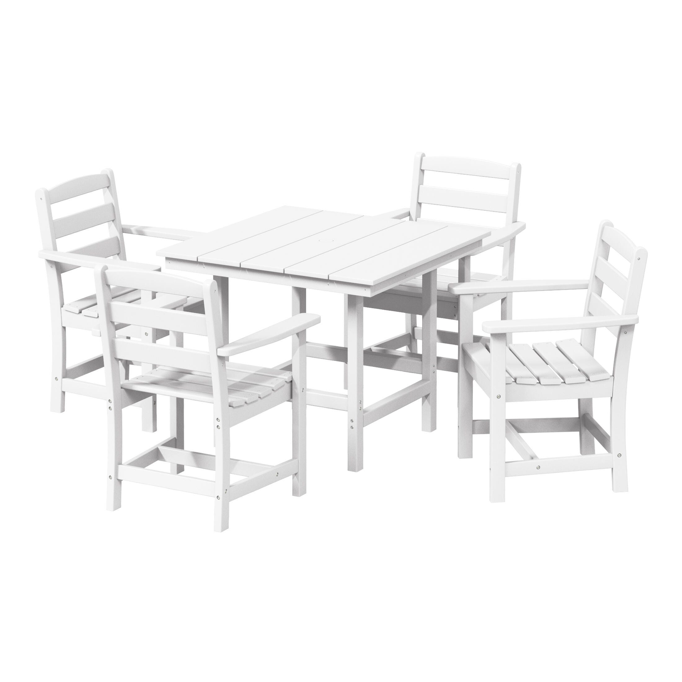 Westin Furniture Shoreside Outdoor Patio Square Table and 4 Arm Chairs, White, large