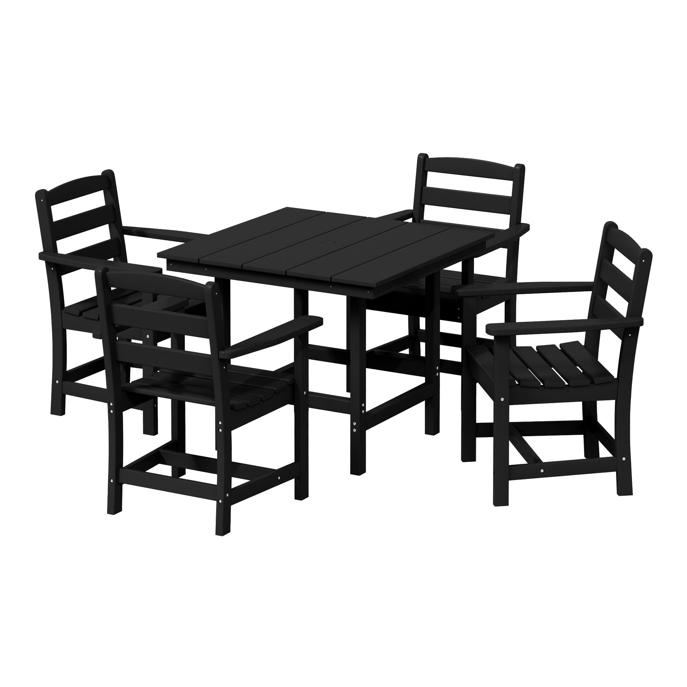 Westin Furniture Shoreside Outdoor Patio Square Table and 4 Arm Chairs, Black, large
