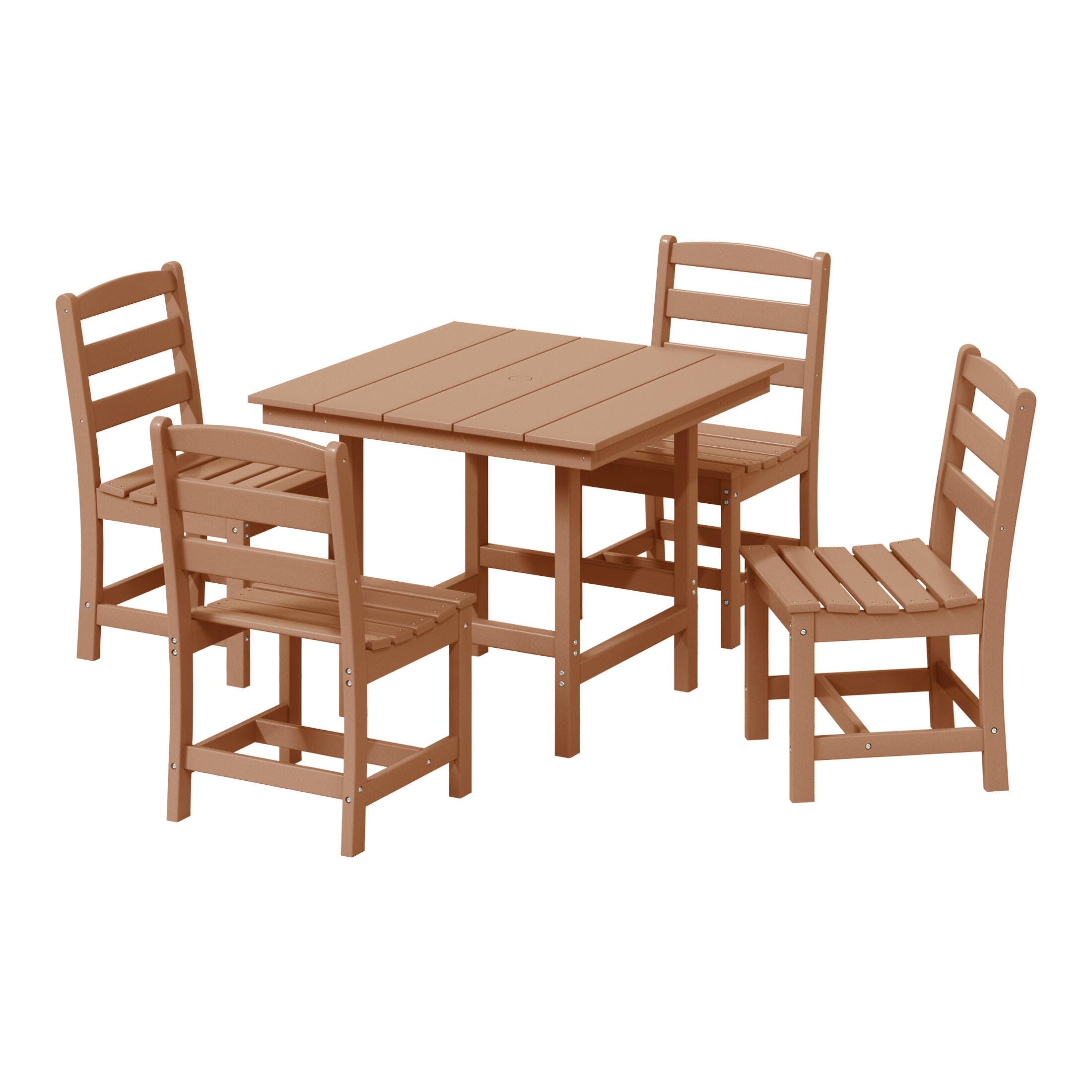 Westin Furniture Shoreside Outdoor Patio Square Table and 4 Armless Chairs, Teak, large
