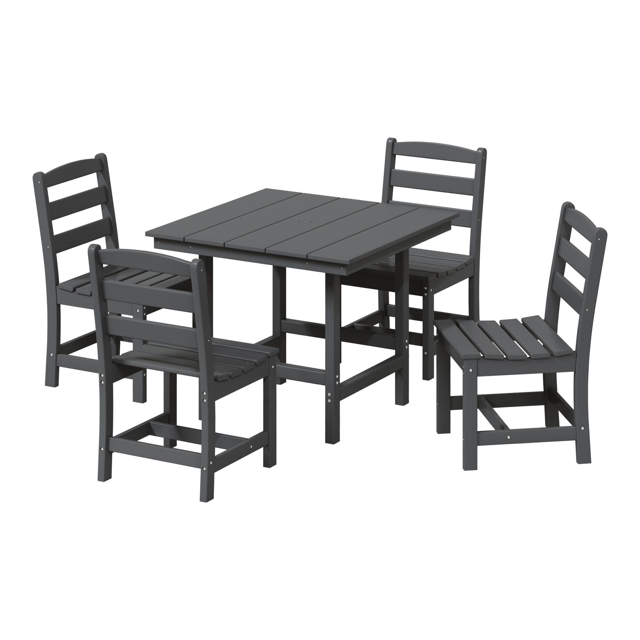 Westin Furniture Shoreside Outdoor Patio Square Table and 4 Armless Chairs, Gray, large