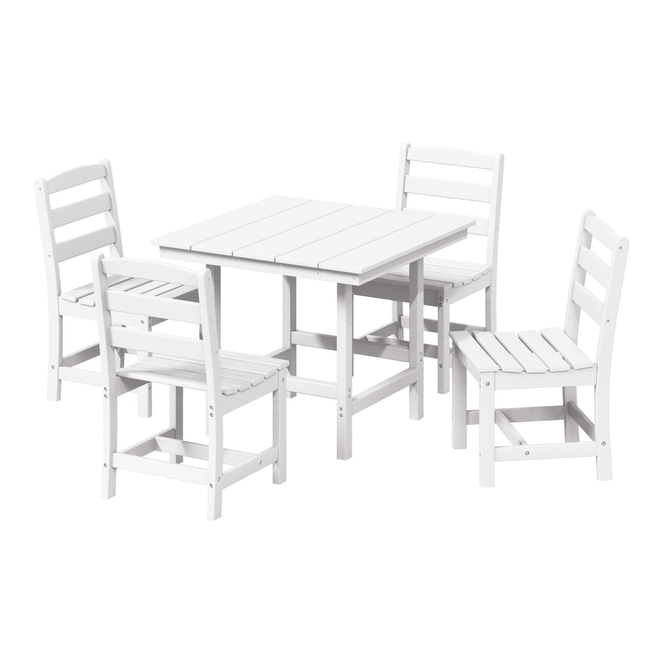 Westin Furniture Shoreside Outdoor Patio Square Table and 4 Armless Chairs, White, large
