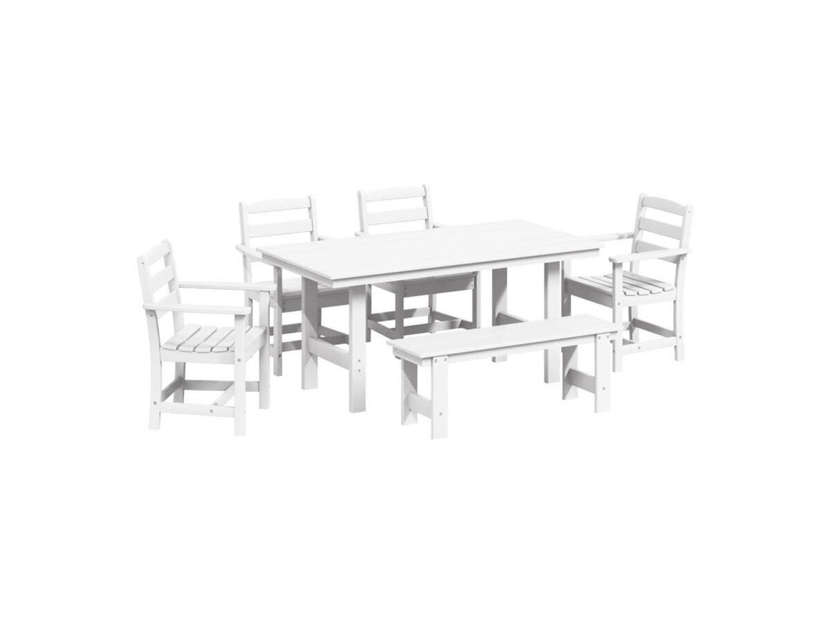 Westin Furniture Shoreside Outdoor Dining Table and 4 Arm Chairs and Bench, White, large