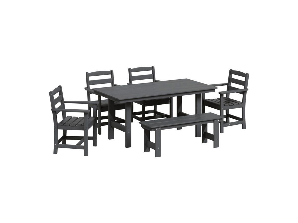 Westin Furniture Shoreside Outdoor Dining Table and 4 Arm Chairs and Bench, Gray, large