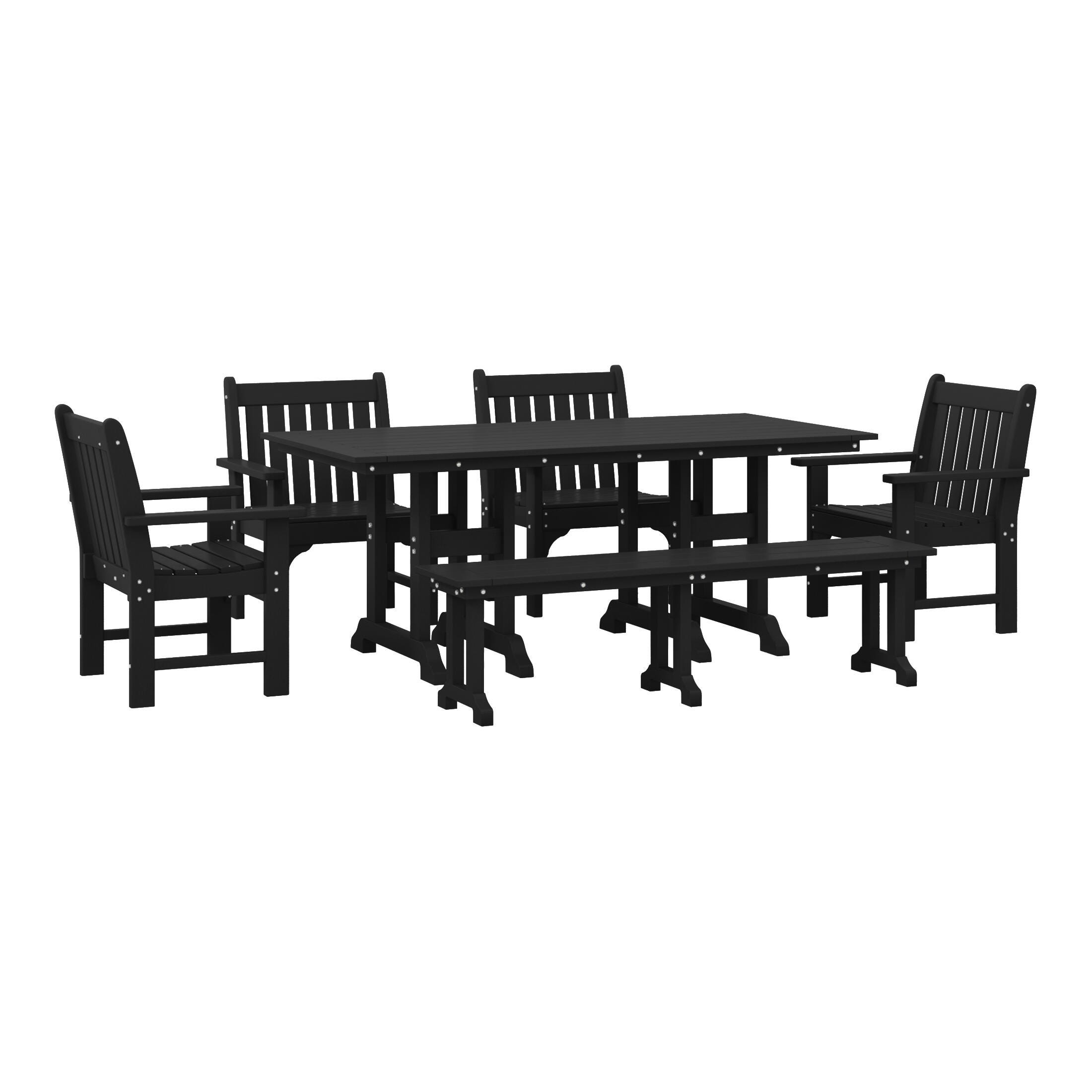 Westin Furniture Laguna Outdoor Dining Table and 4 Arm Chairs and Bench, Black, large