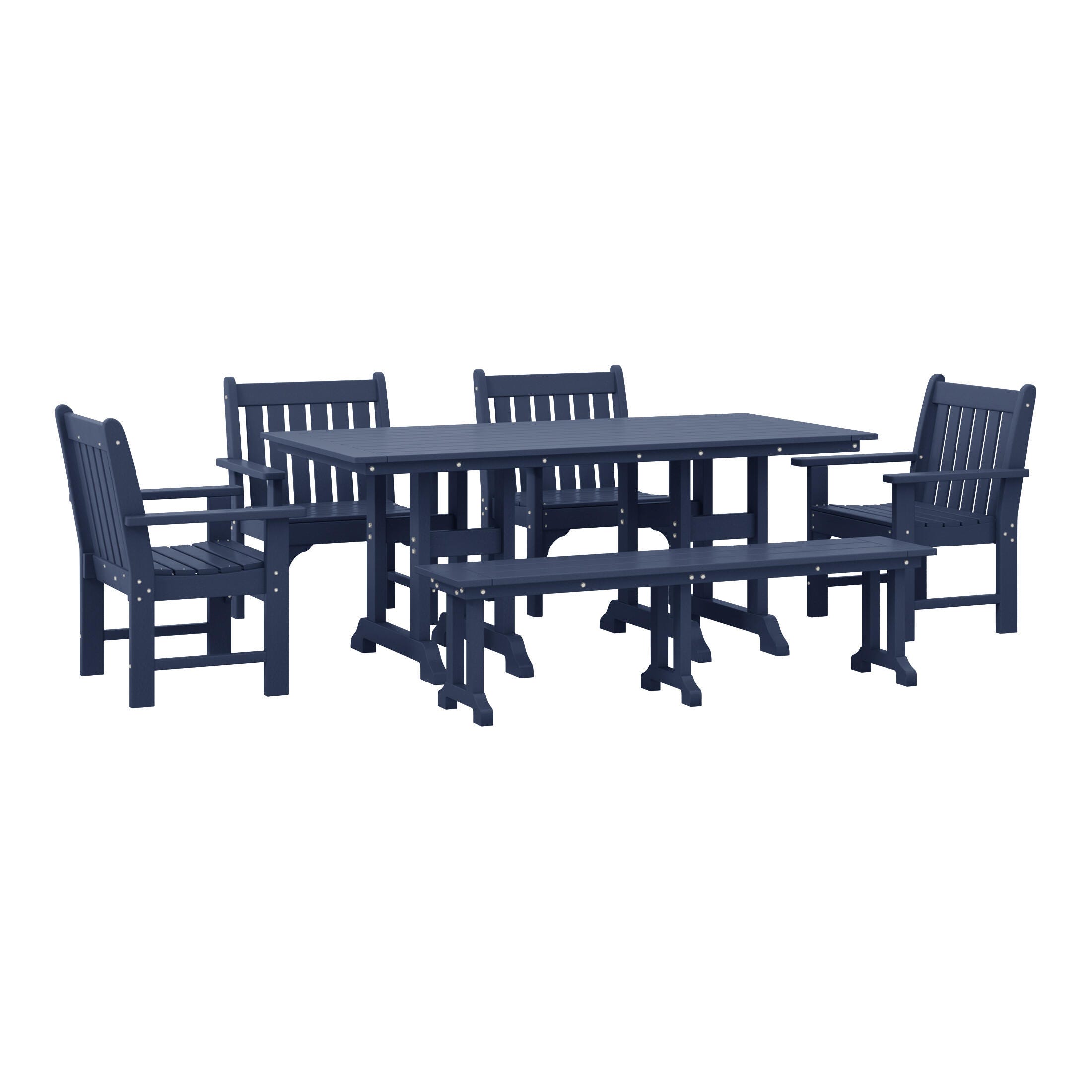 Westin Furniture Laguna Outdoor Dining Table and 4 Arm Chairs and Bench, Navy Blue, large