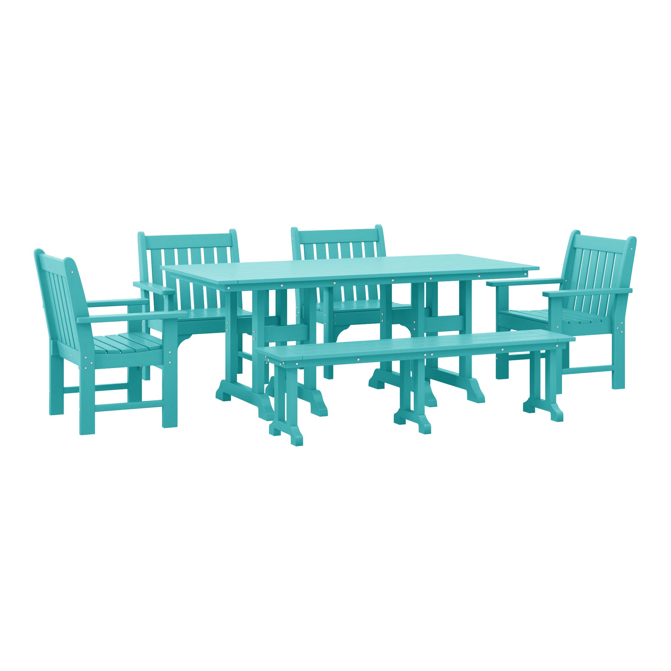Westin Furniture Laguna Outdoor Dining Table and 4 Arm Chairs and Bench, Turquoise, large