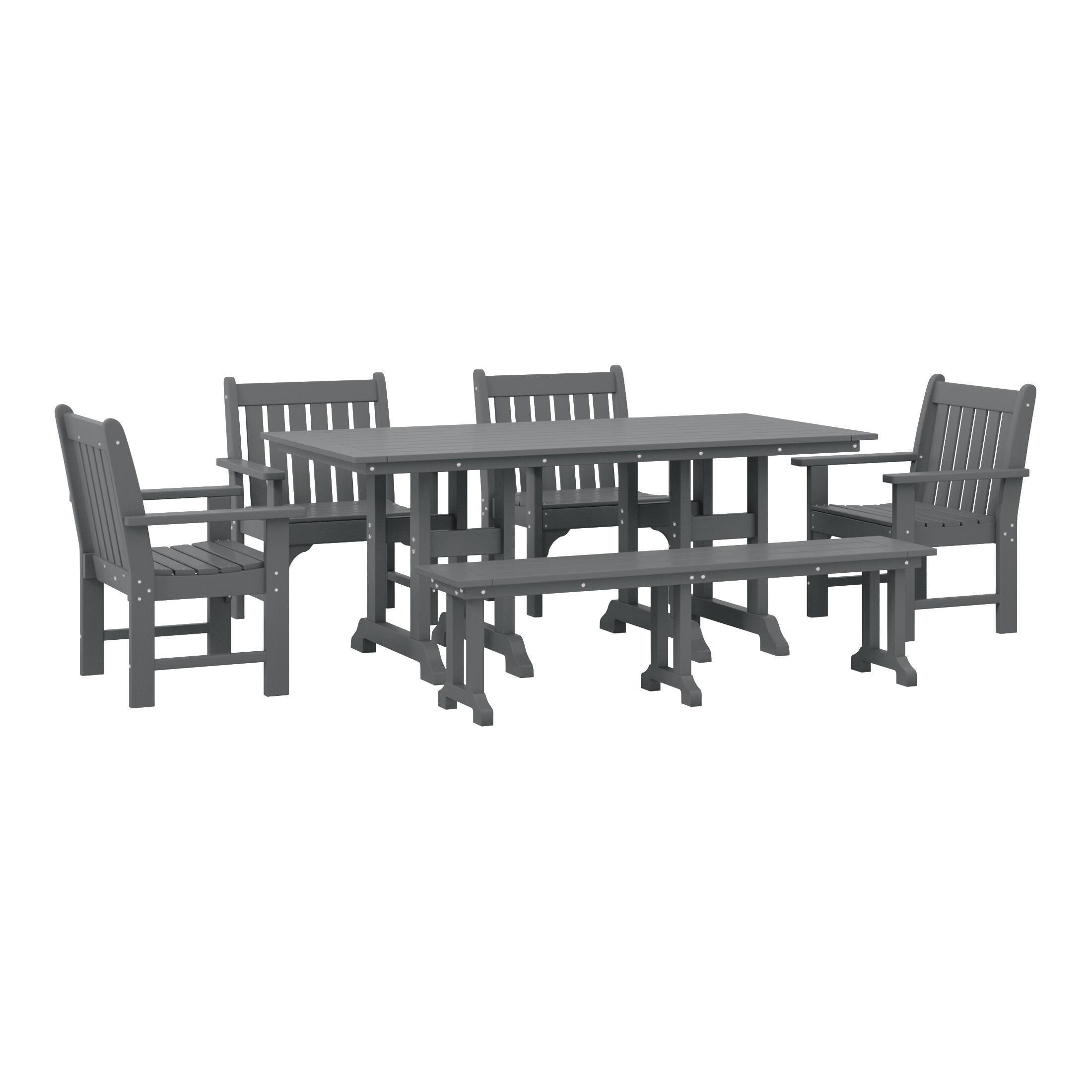 Westin Furniture Laguna Outdoor Dining Table and 4 Arm Chairs and Bench, Gray, large
