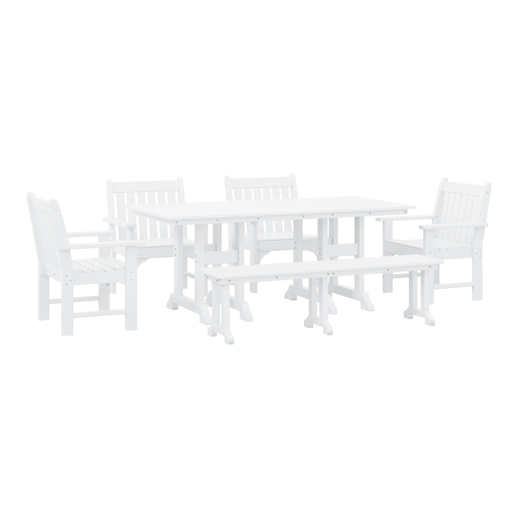 Westin Furniture Laguna Outdoor Dining Table and 4 Arm Chairs and Bench, White, large