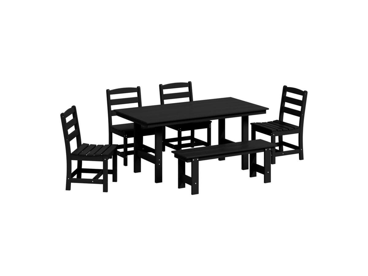 Westin Furniture Shoreside Outdoor Dining Table and 4 Armless Chairs and Bench, Black, large