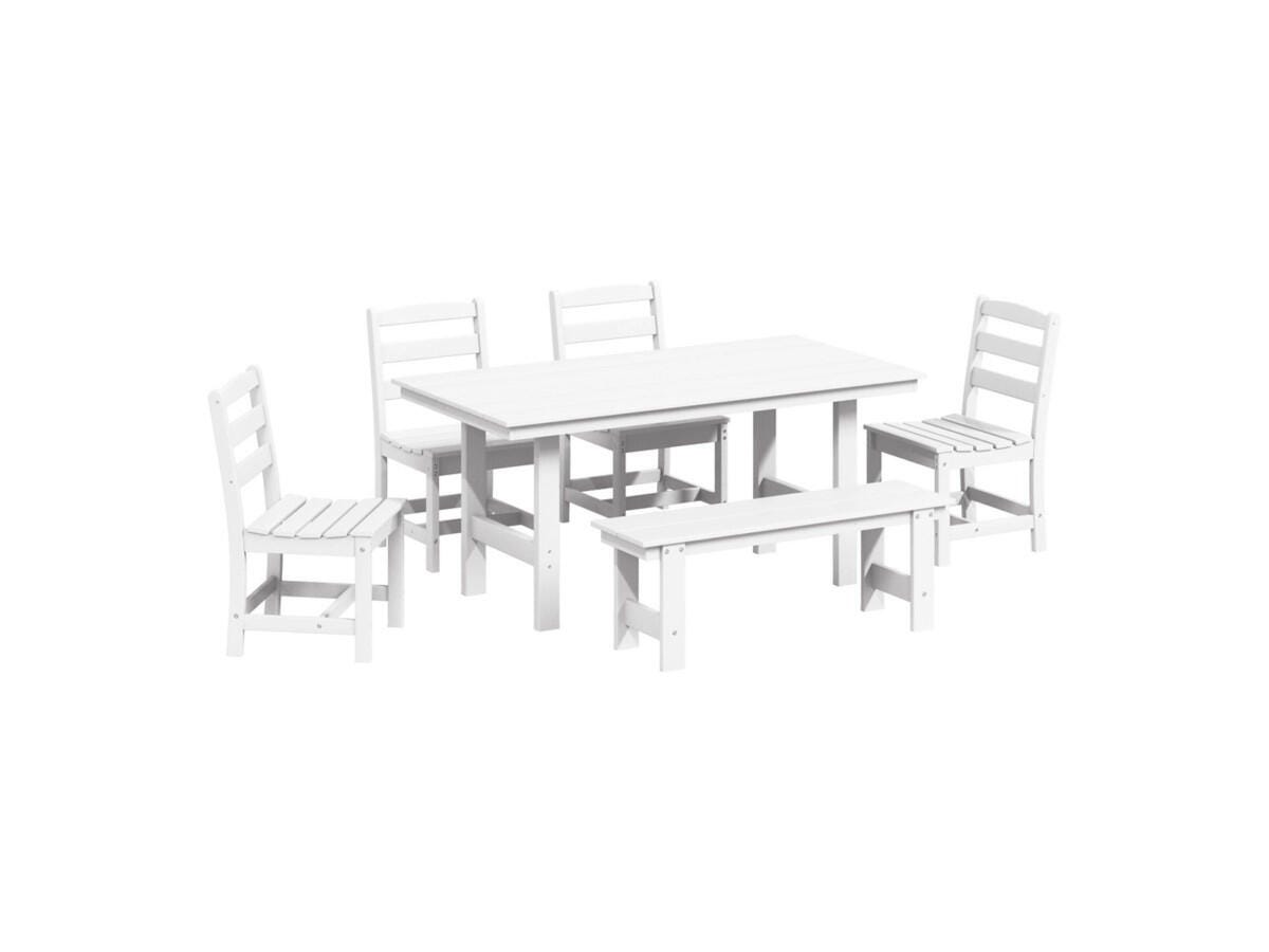 Westin Furniture Shoreside Outdoor Dining Table and 4 Armless Chairs and Bench, White, large