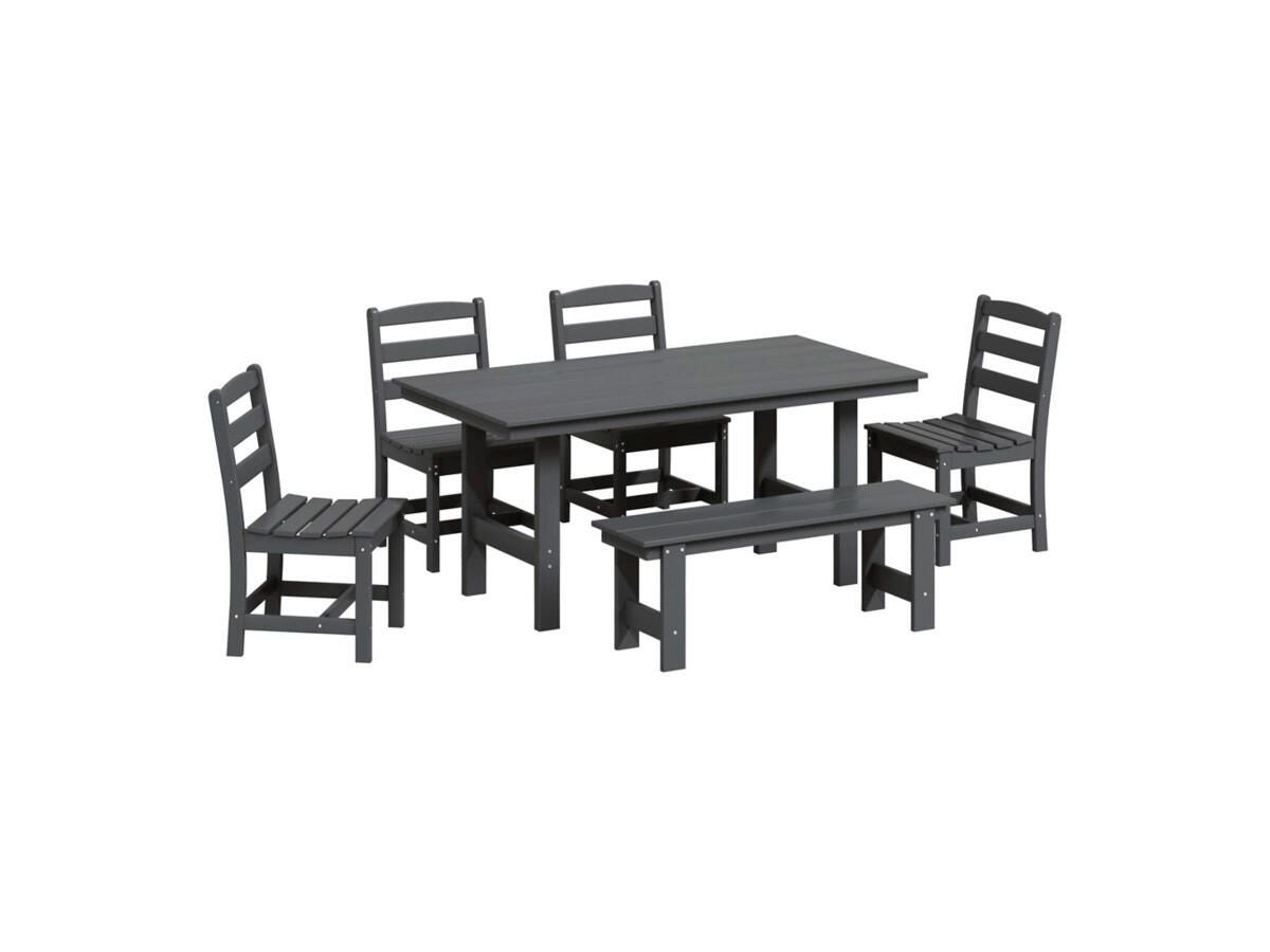 Westin Furniture Shoreside Outdoor Dining Table and 4 Armless Chairs and Bench, Gray, large