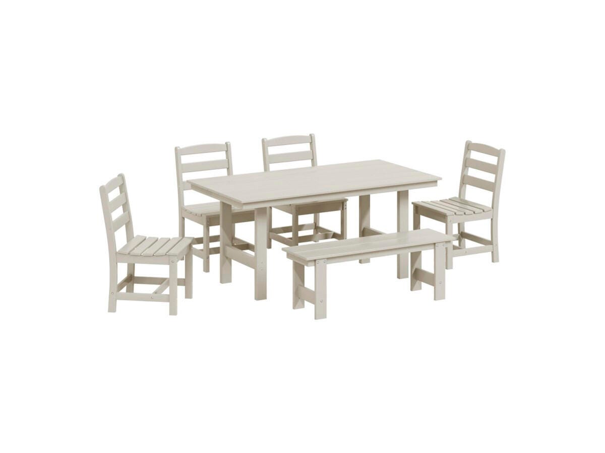 Westin Furniture Shoreside Outdoor Dining Table and 4 Armless Chairs and Bench, Sand, large