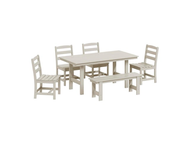 Westin Furniture Shoreside Outdoor Dining Table and 4 Armless Chairs and Bench