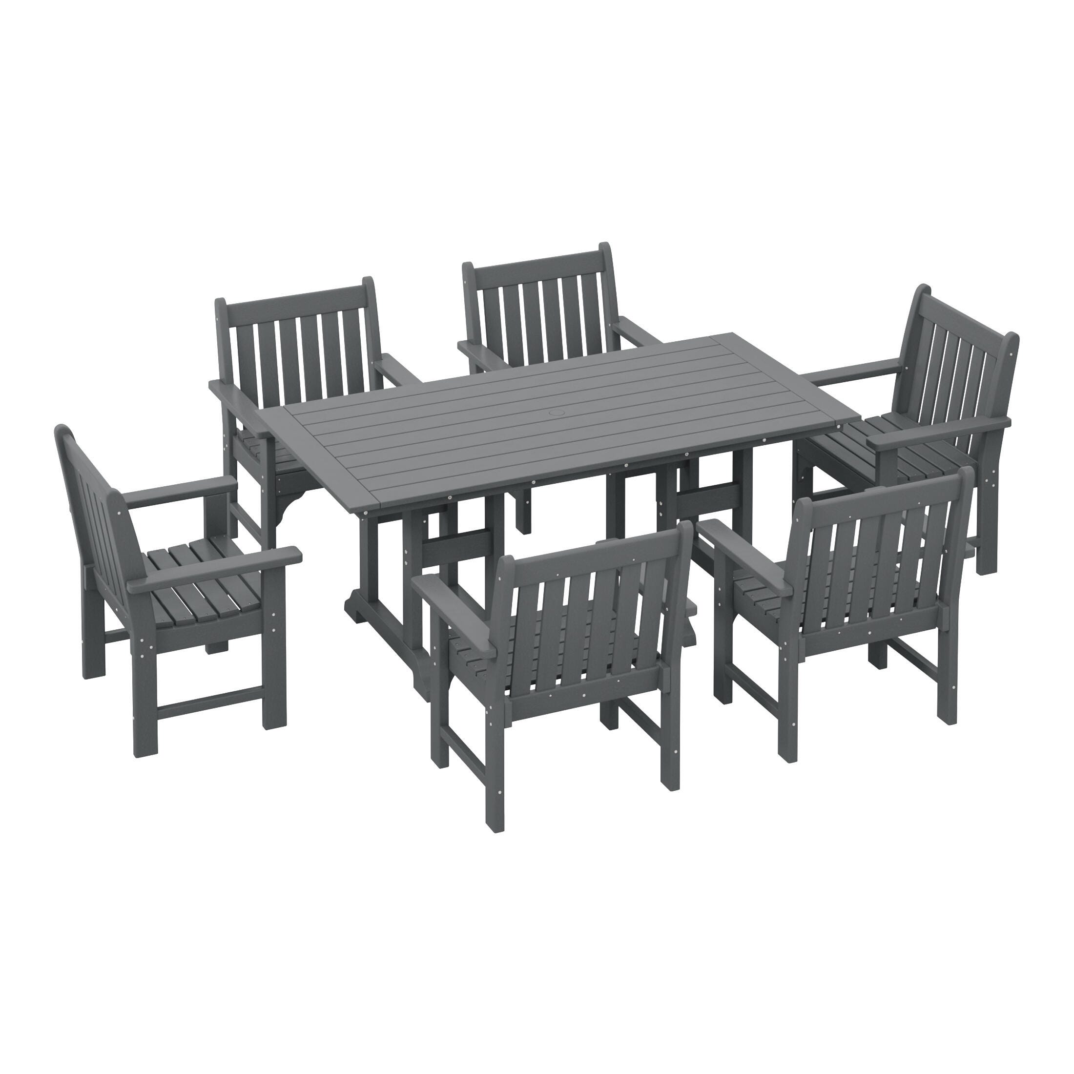 Westin Furniture Laguna Outdoor Dining Table and 6 Arm Chairs, Gray, large