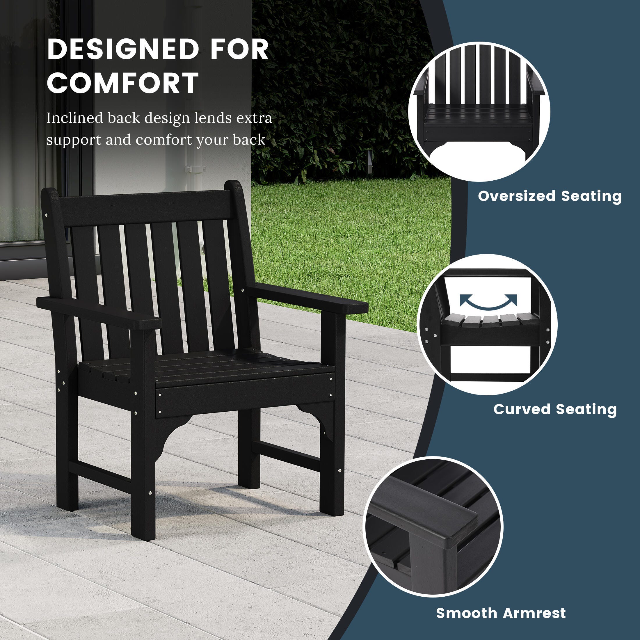 Westin Furniture Laguna Outdoor Dining Table and 6 Arm Chairs, Black, large