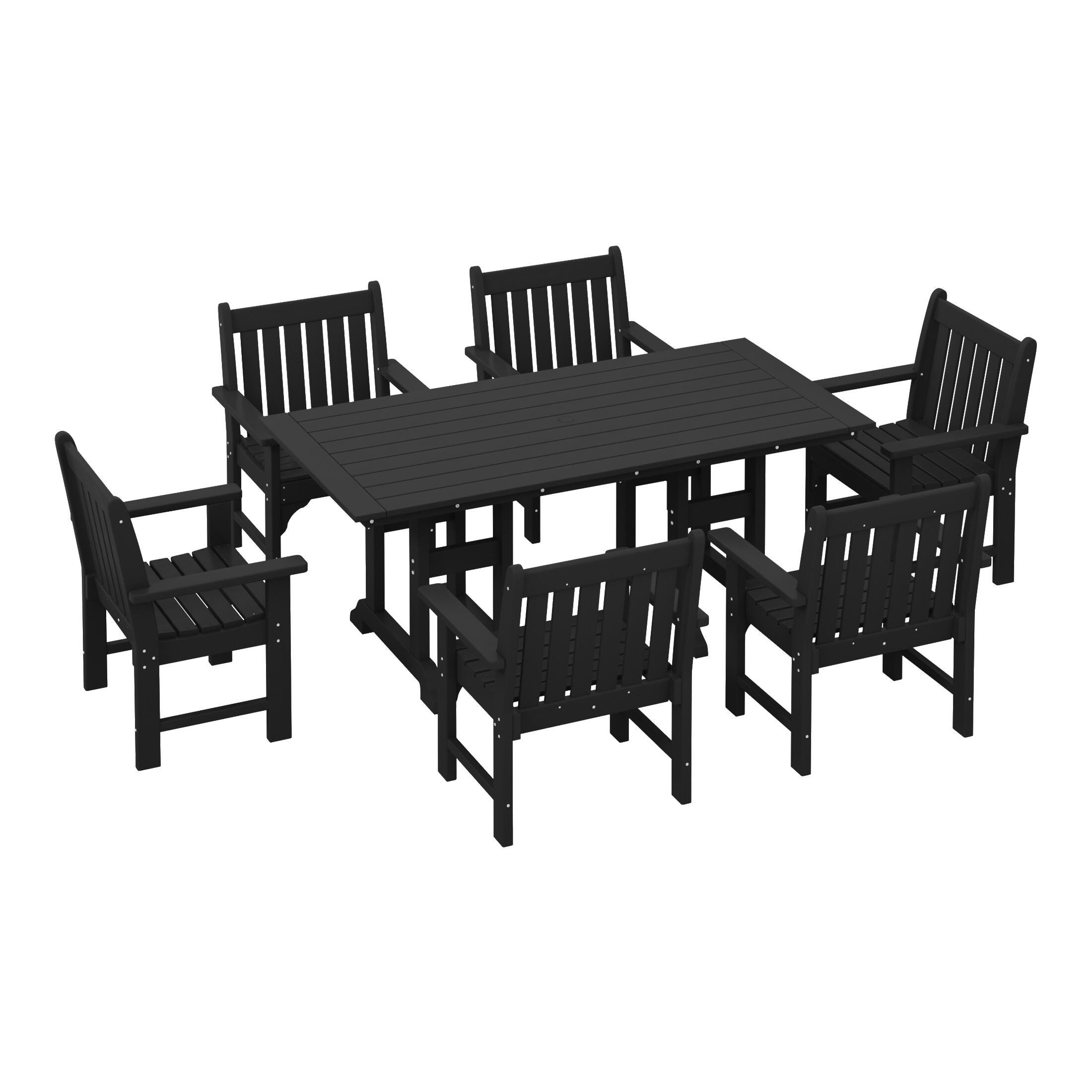 Westin Furniture Laguna Outdoor Dining Table and 6 Arm Chairs, Black, large
