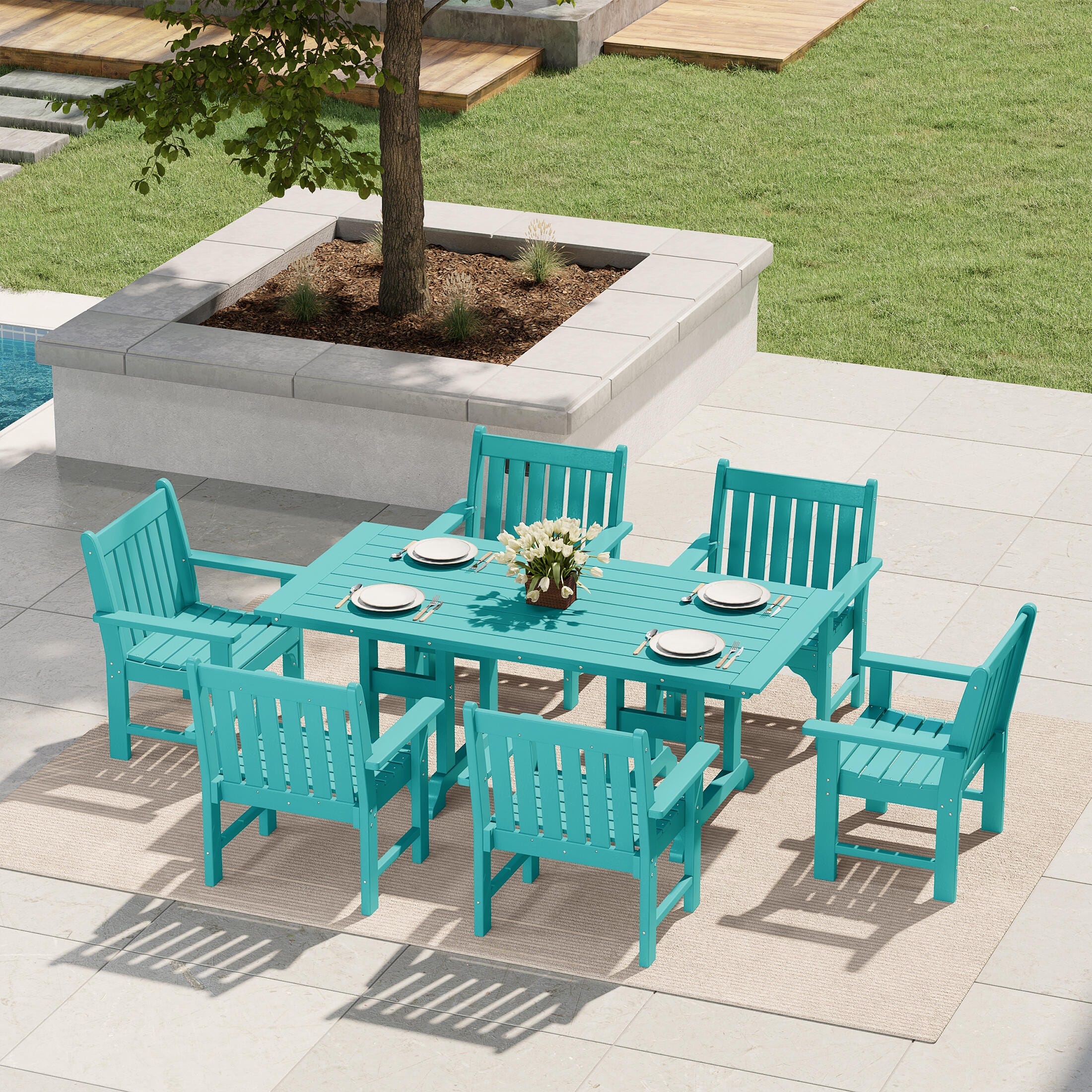 Westin Furniture Laguna Outdoor Dining Table and 6 Arm Chairs, Turquoise, rollover