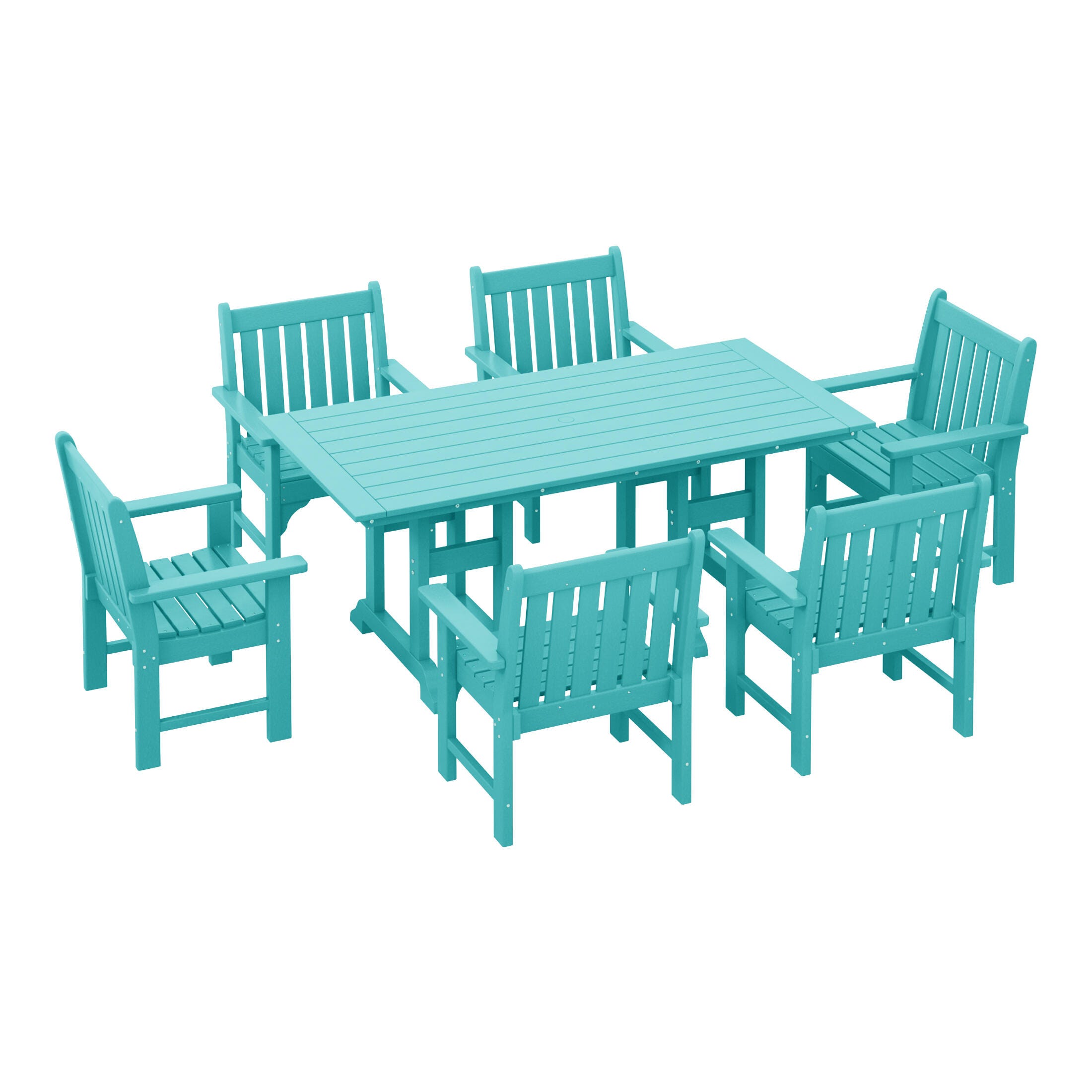 Westin Furniture Laguna Outdoor Dining Table and 6 Arm Chairs, Turquoise, large