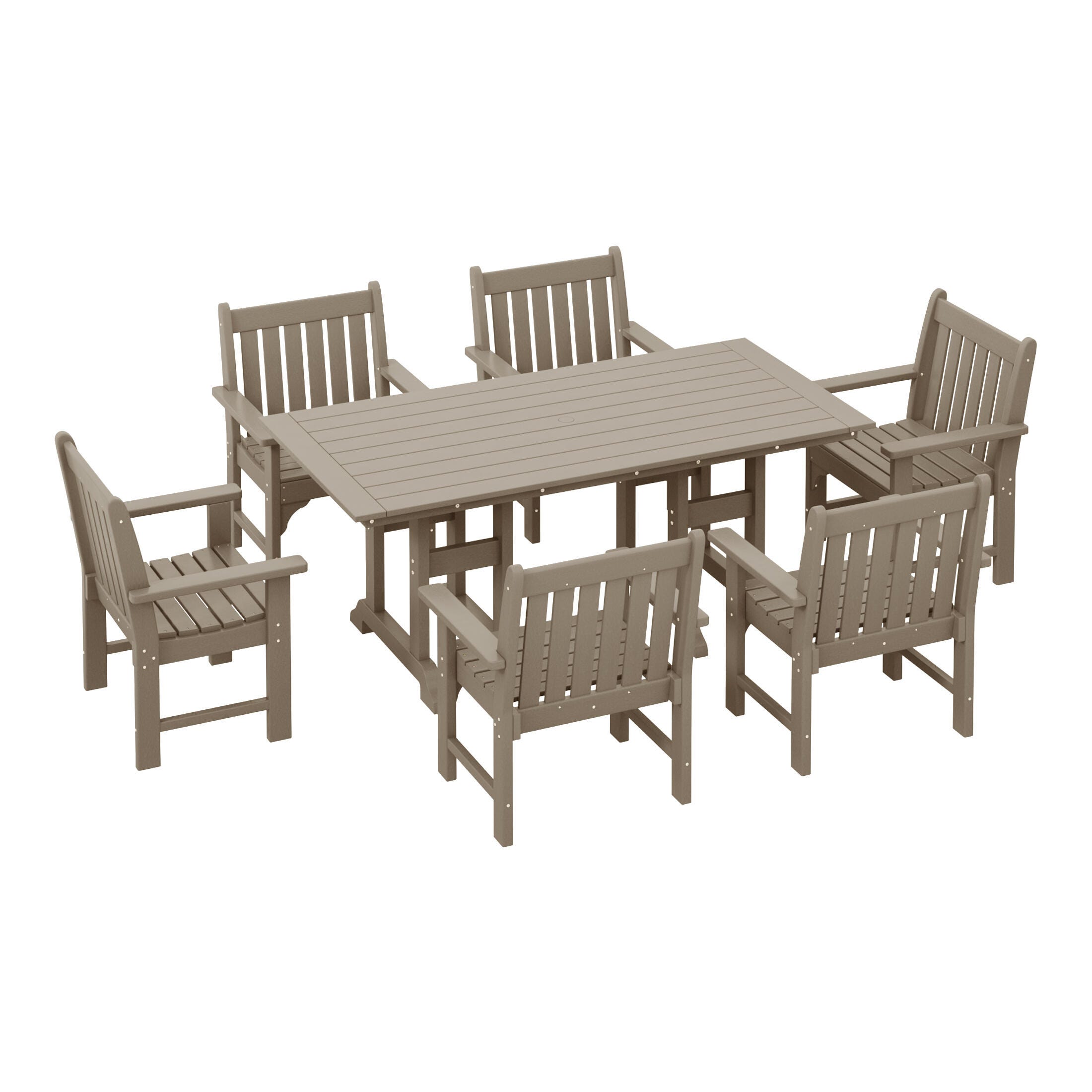 Westin Furniture Laguna Outdoor Dining Table and 6 Arm Chairs, Beige, large
