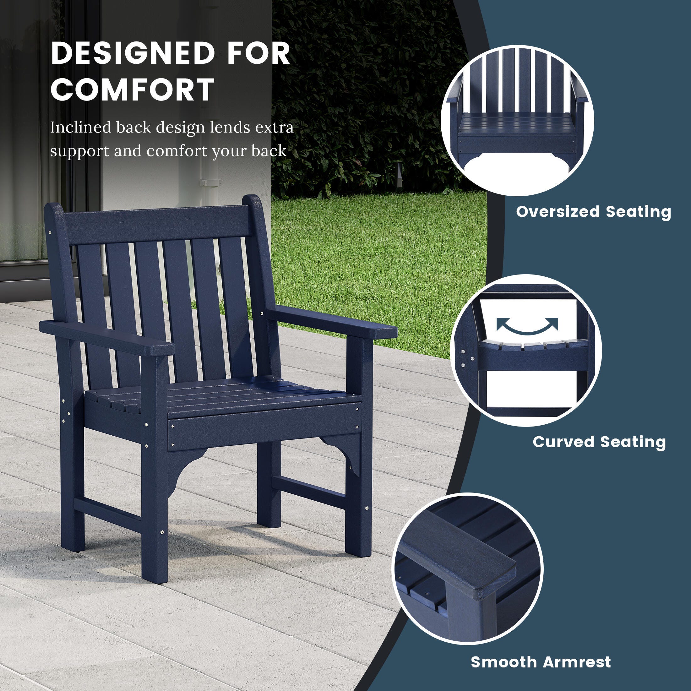 Westin Furniture Laguna Outdoor Dining Table and 6 Arm Chairs, Navy Blue, large