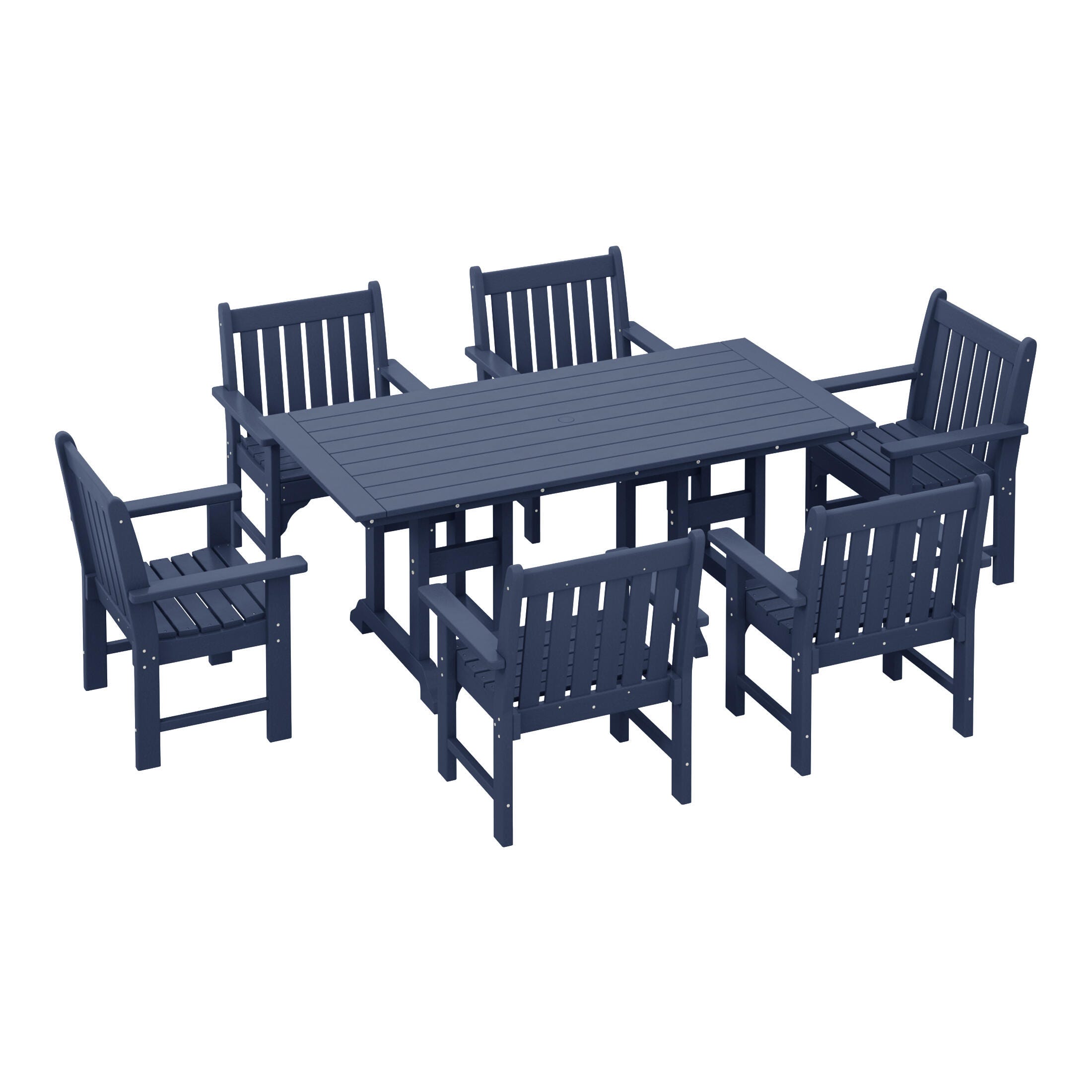 Westin Furniture Laguna Outdoor Dining Table and 6 Arm Chairs, Navy Blue, large