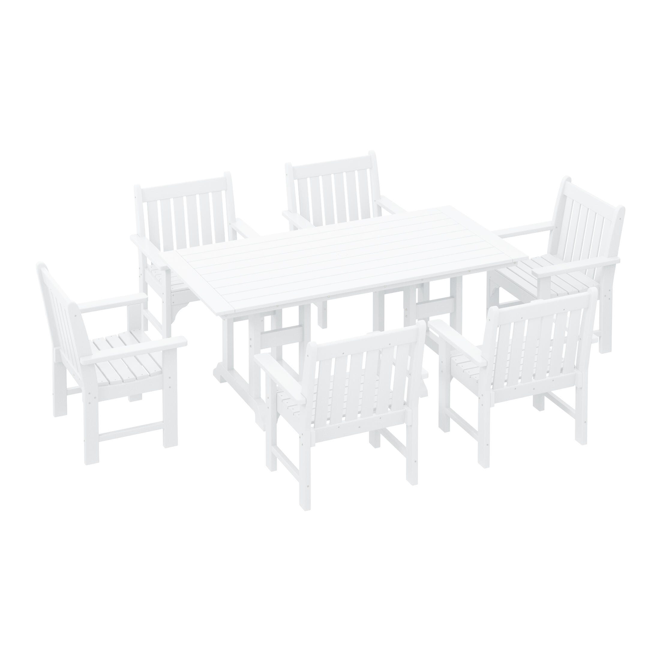 Westin Furniture Laguna Outdoor Dining Table and 6 Arm Chairs, White, large