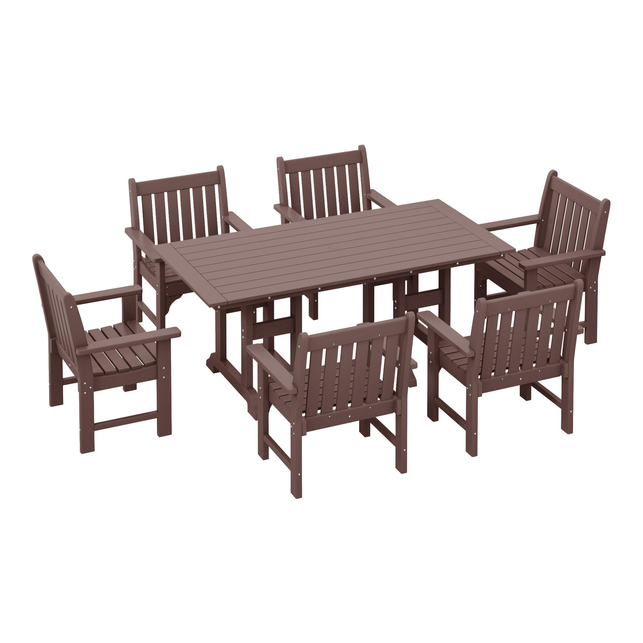 Westin Furniture Laguna Outdoor Dining Table and 6 Arm Chairs, Dark Brown, large