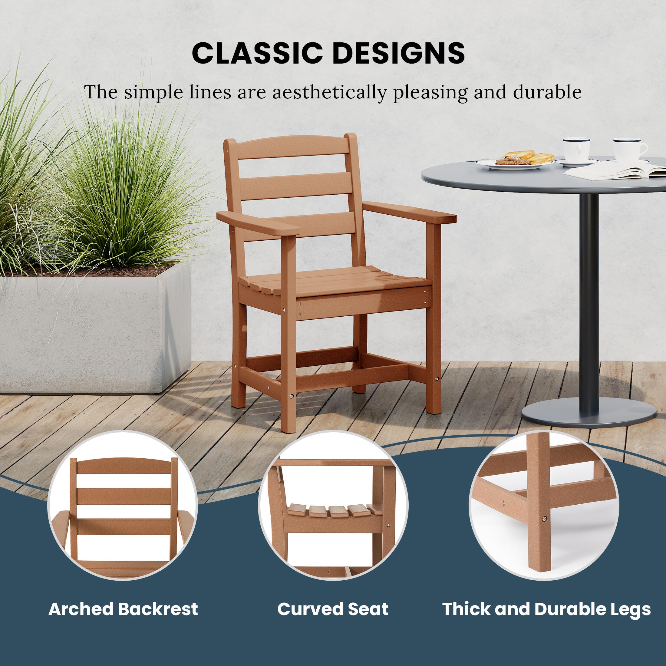 Westin Furniture Shoreside Outdoor Dining Table and 6 Arm Chairs, Teak, large