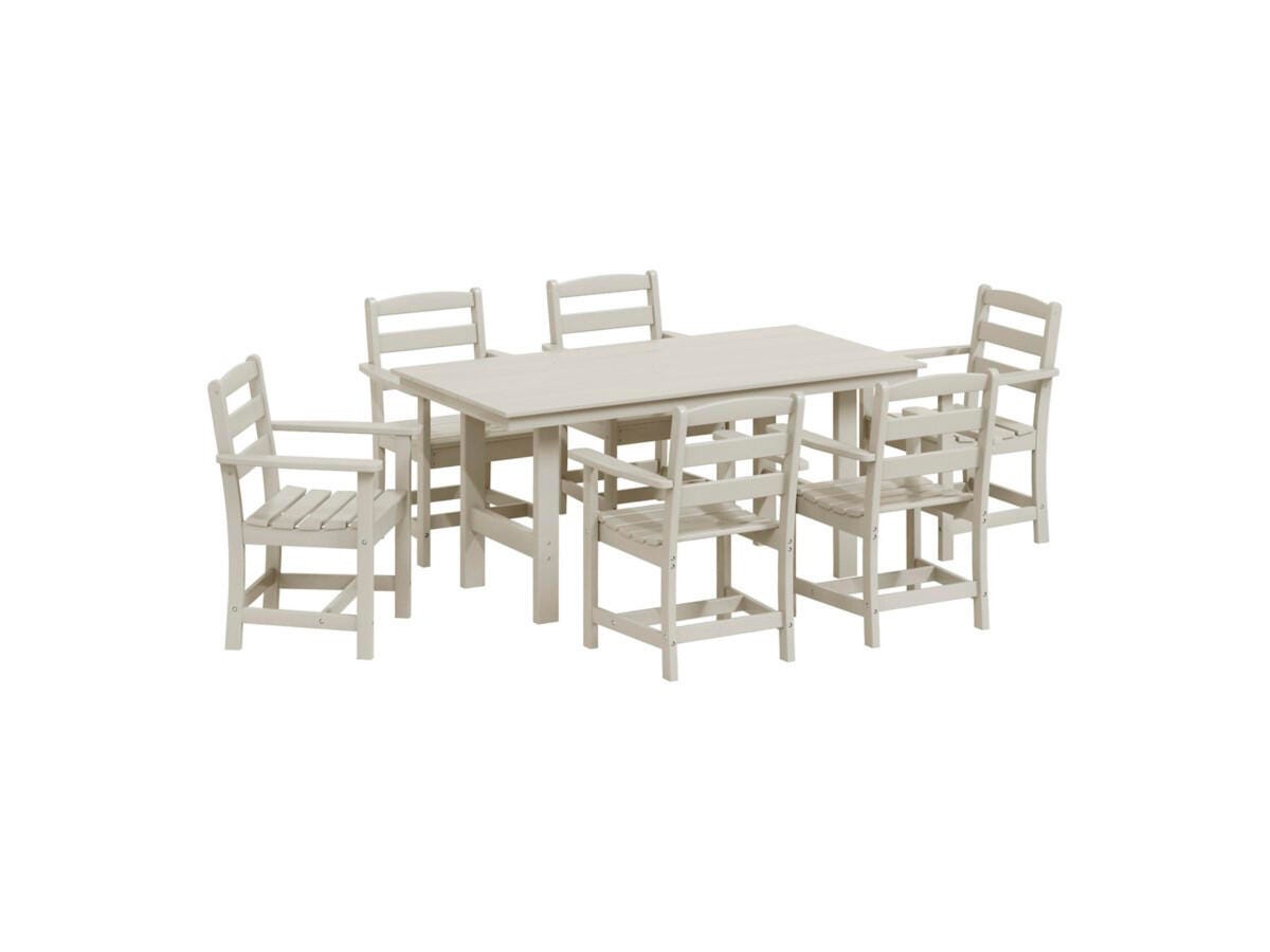 Westin Furniture Shoreside Outdoor Dining Table and 6 Arm Chairs, Sand, large