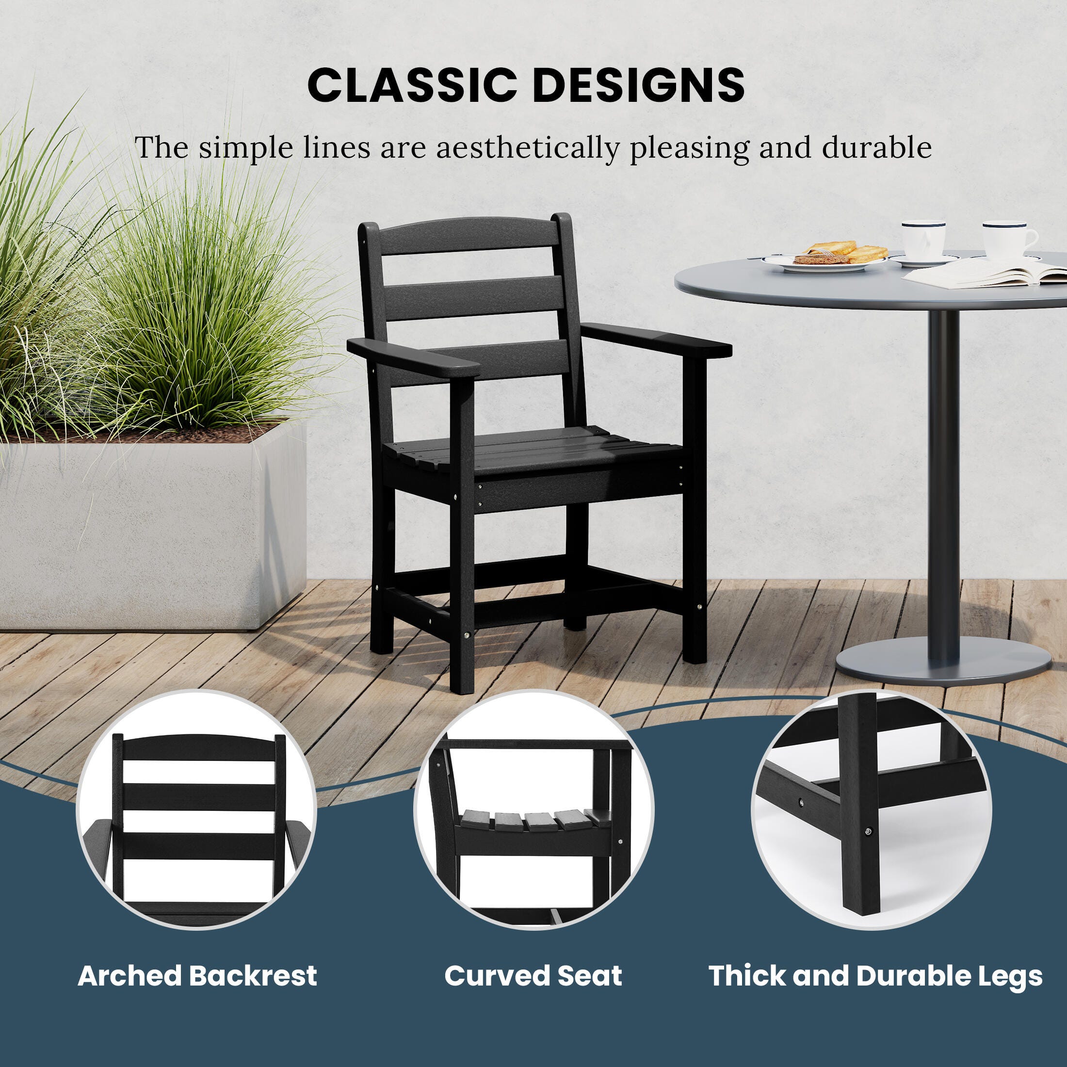 Westin Furniture Shoreside Outdoor Dining Table and 6 Arm Chairs, Black, large