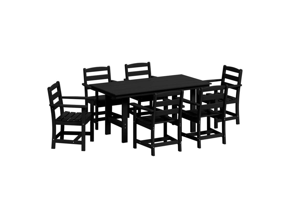 Westin Furniture Shoreside Outdoor Dining Table and 6 Arm Chairs, Black, large