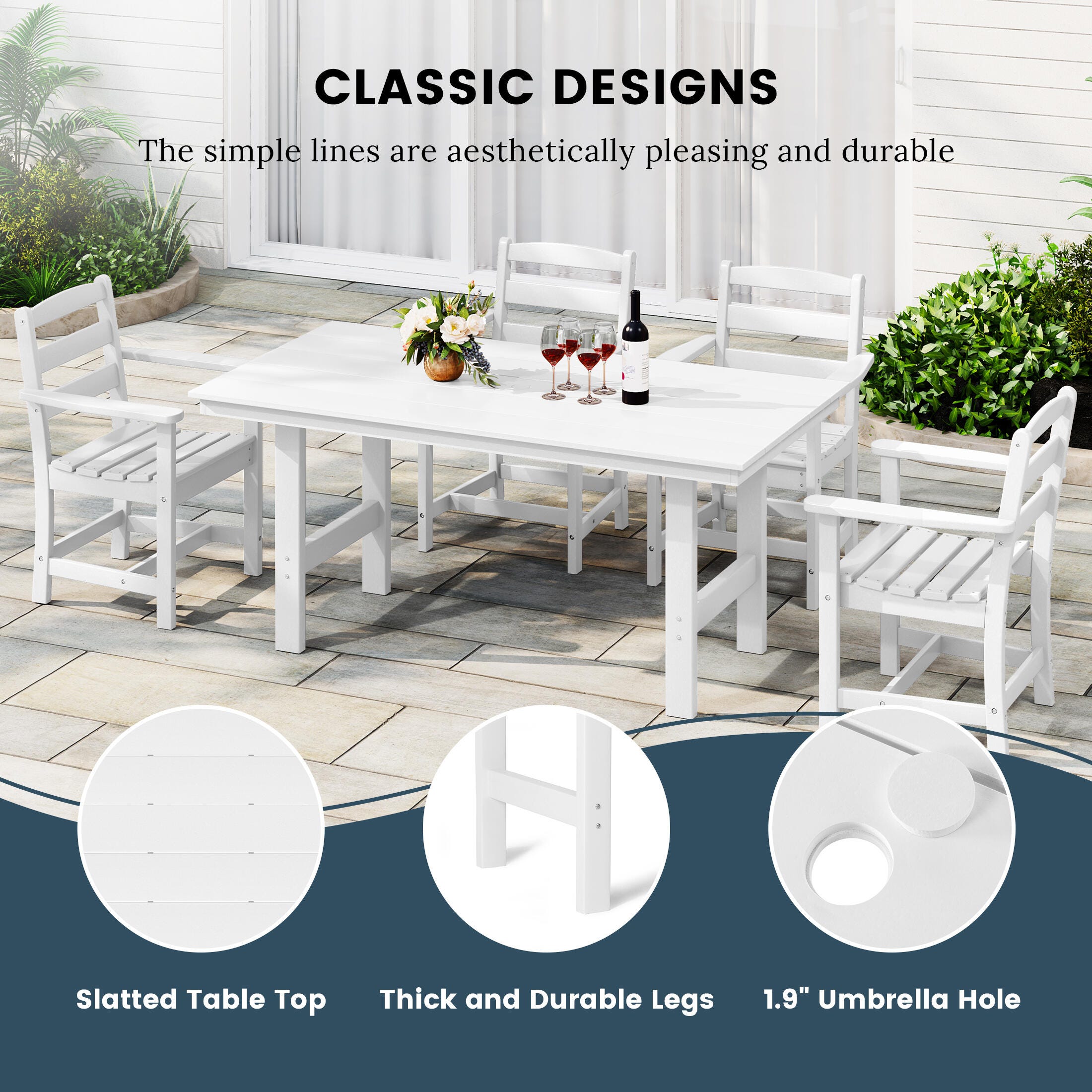 Westin Furniture Shoreside Outdoor Dining Table and 6 Arm Chairs, White, large