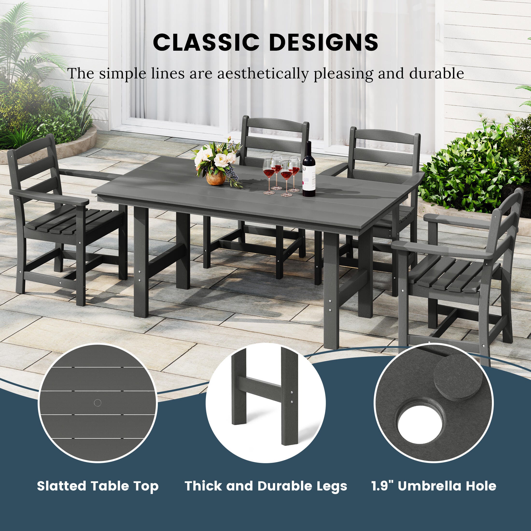 Westin Furniture Shoreside Outdoor Dining Table and 6 Armless Chairs, Gray, large