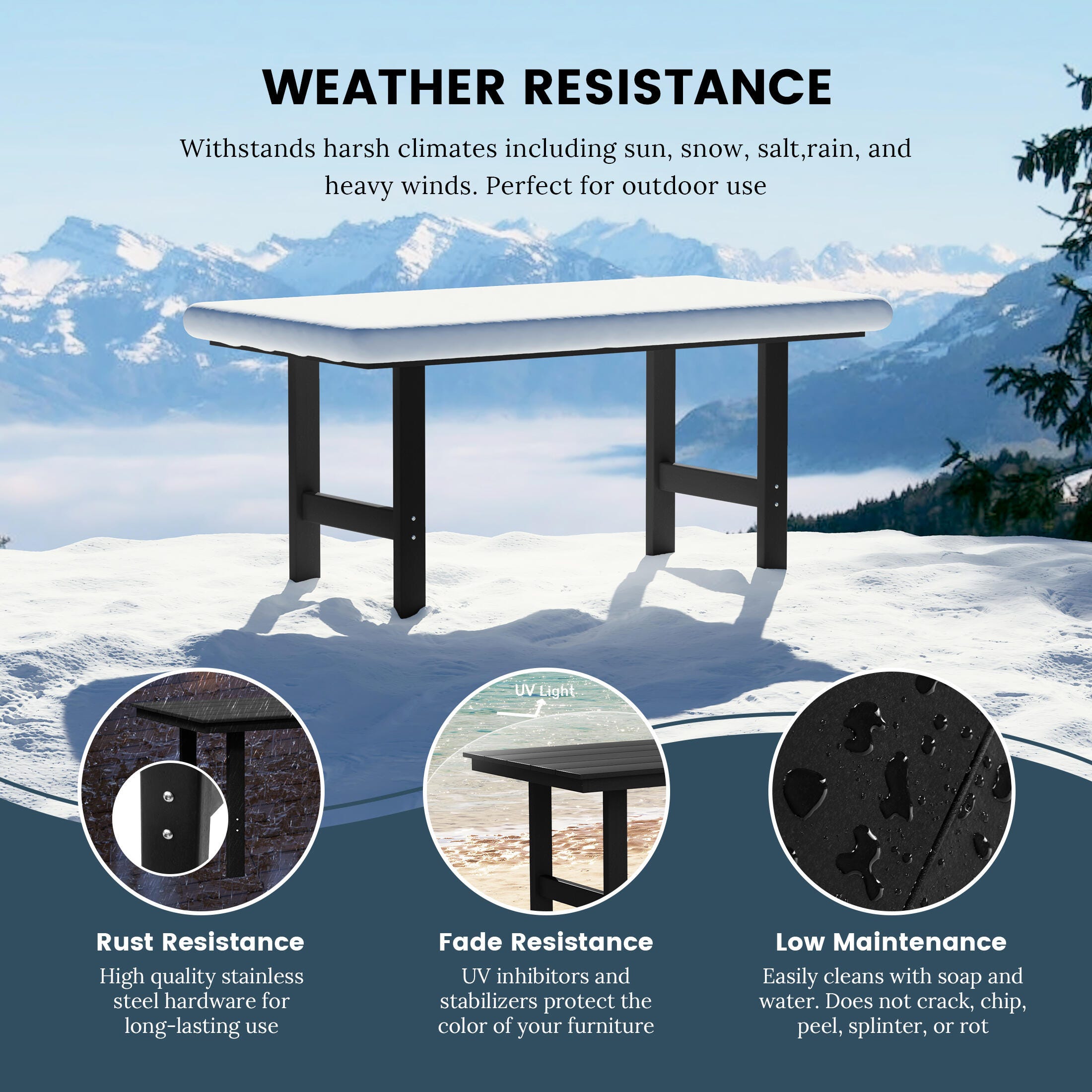 Westin Furniture Shoreside Outdoor Dining Table and 6 Armless Chairs, Black, large