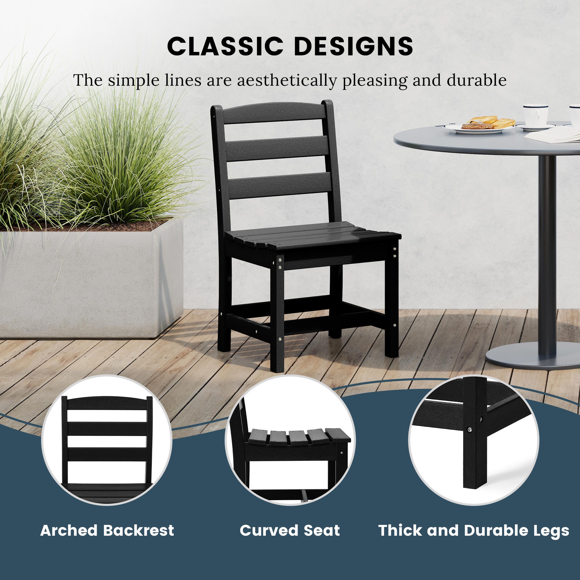 Westin Furniture Shoreside Outdoor Dining Table and 6 Armless Chairs, Black, large
