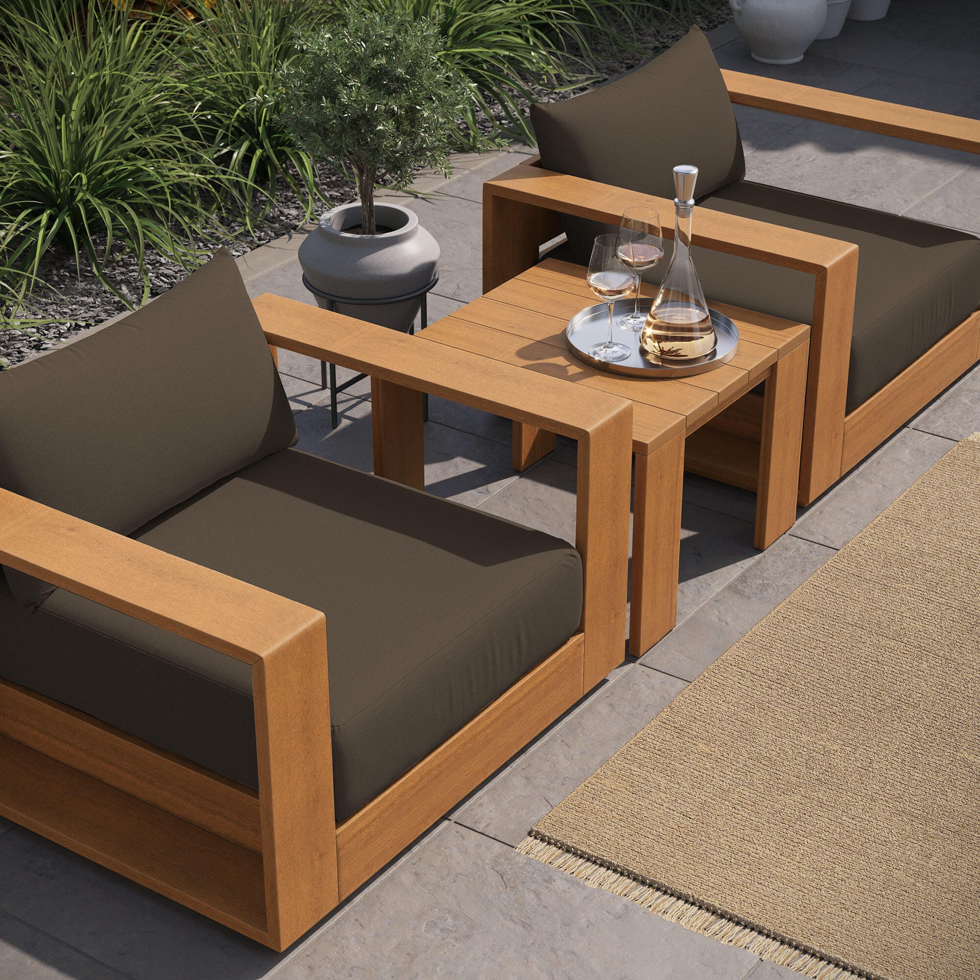 Modway Tahoe Outdoor Side Table and 2 Armchairs, , large