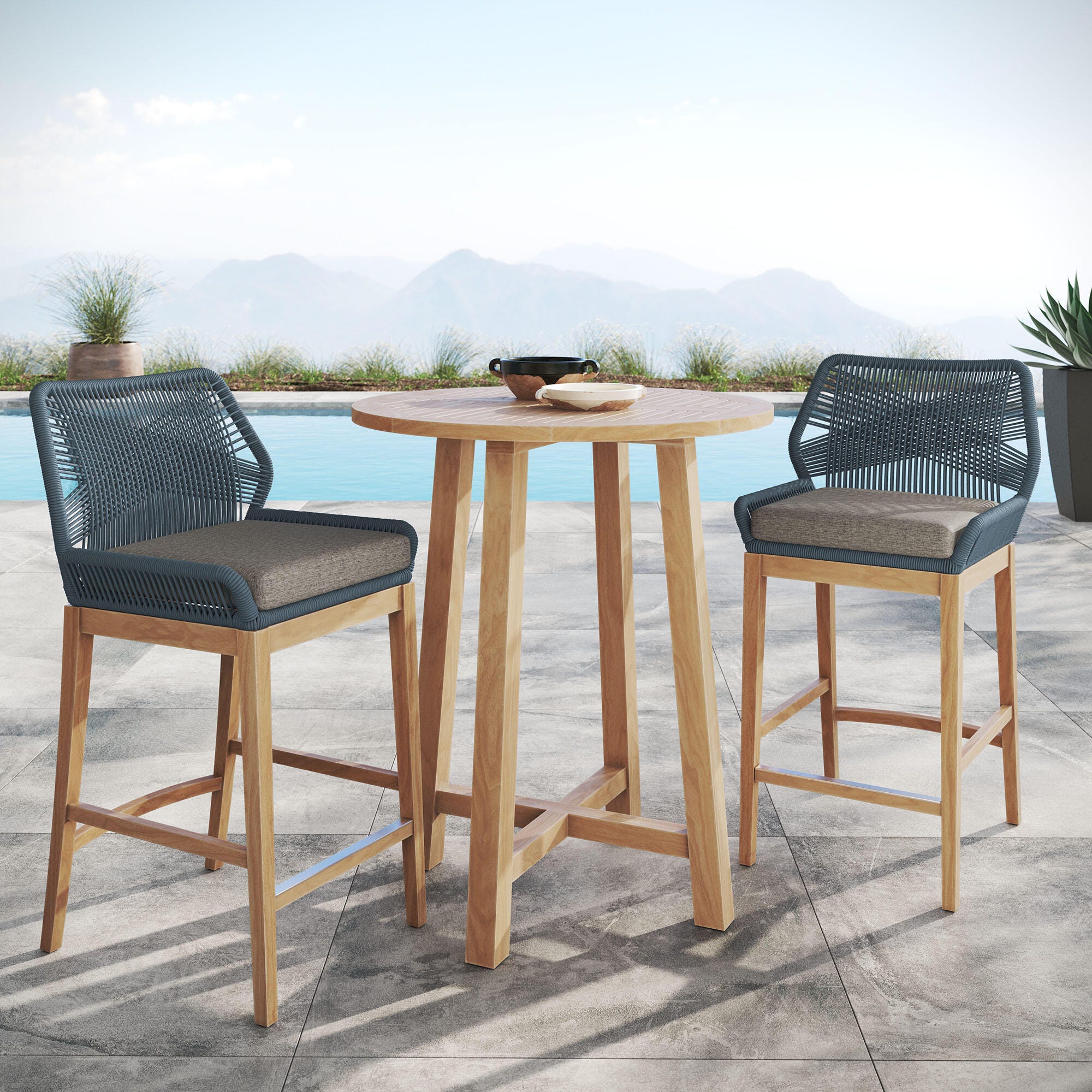 Modway Wellspring Outdoor Bar Table and 2 Bar Stools, Blue, rollover