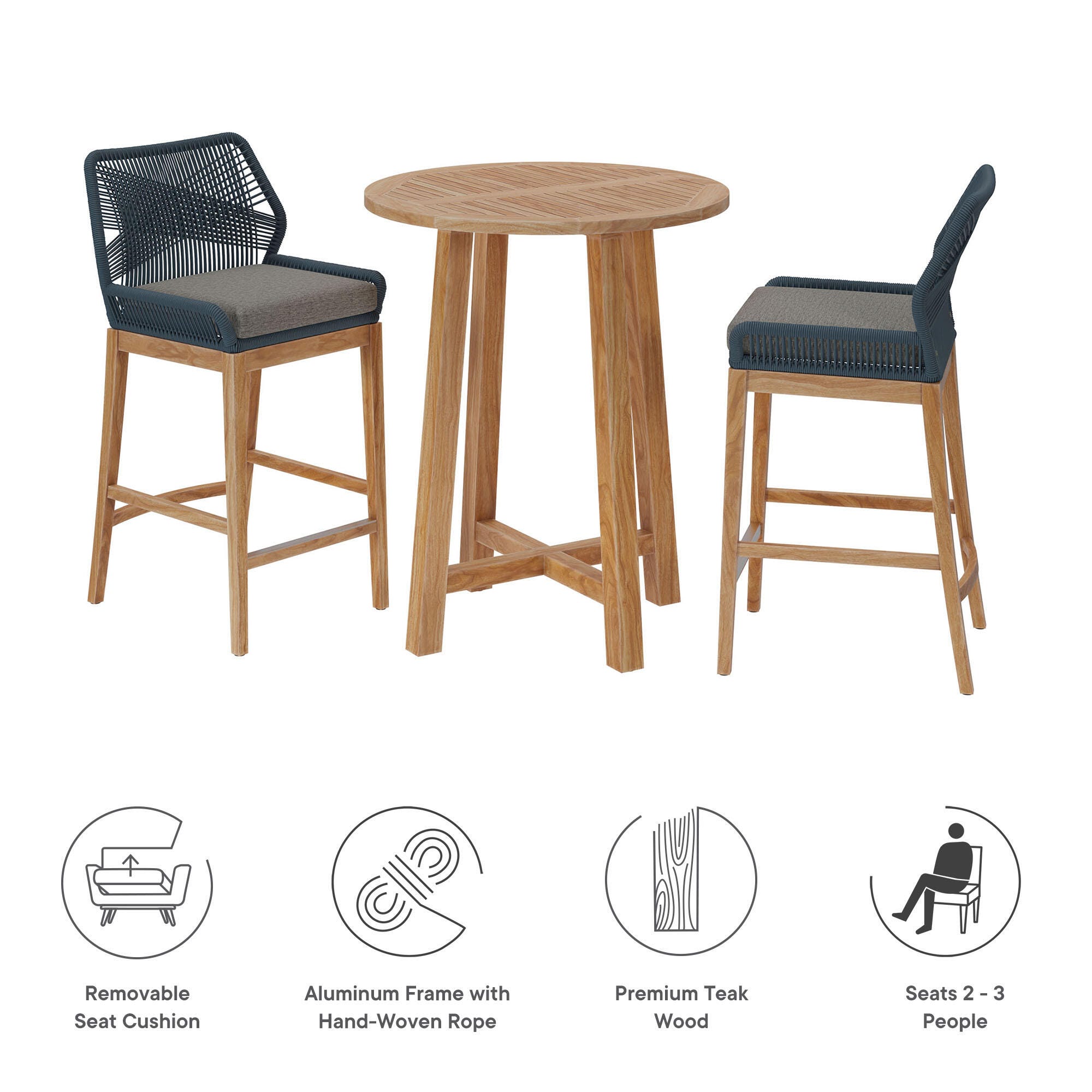 Modway Wellspring Outdoor Bar Table and 2 Bar Stools, Blue, large