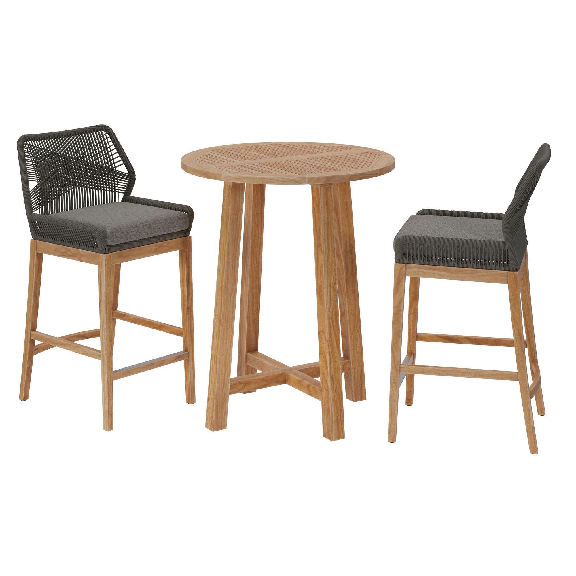 Modway Wellspring Outdoor Bar Table and 2 Bar Stools, Gray, large