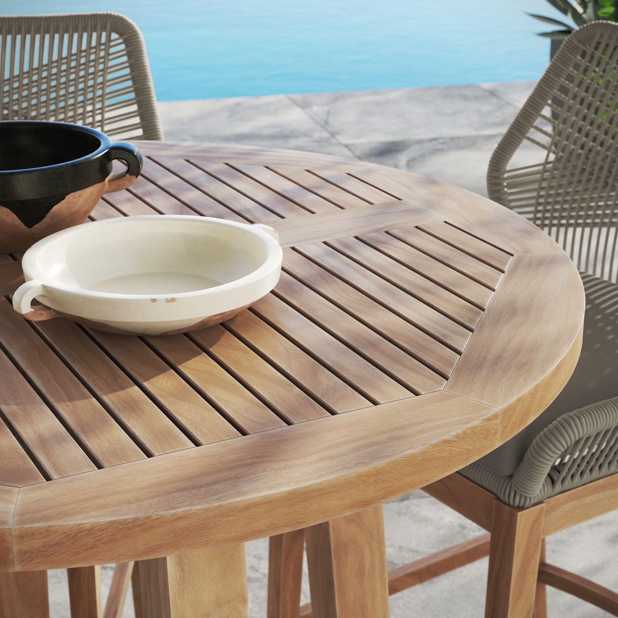 Modway Wellspring Outdoor Bar Table and 2 Bar Stools, Greige, large
