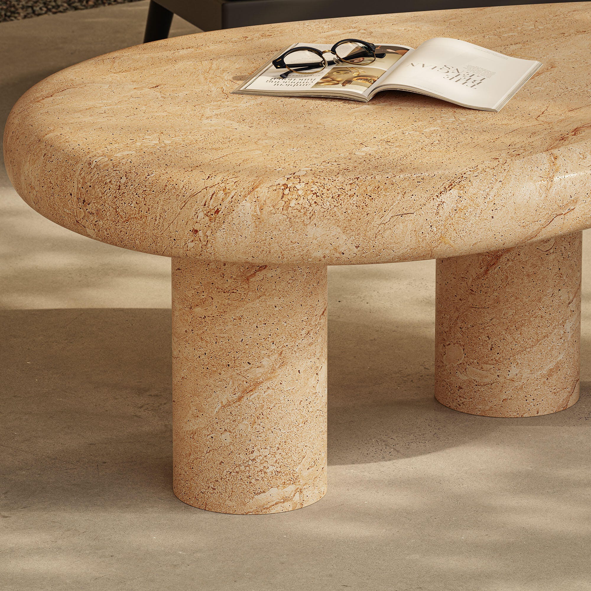 Modway Elowen Outdoor Coffee Table, Travertine, large