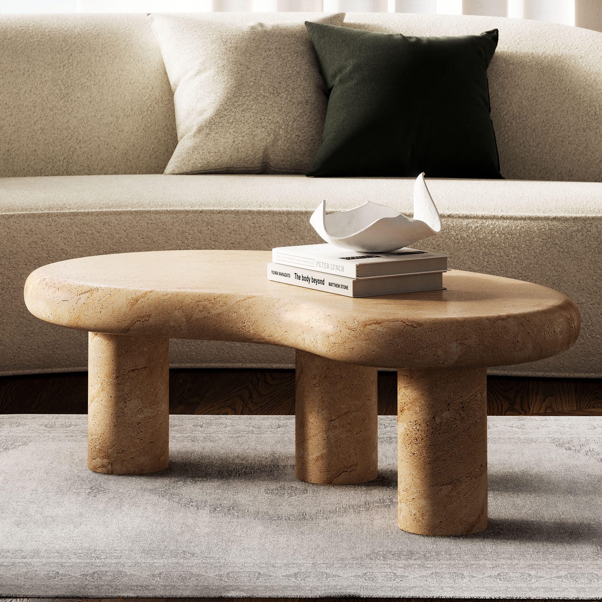 Modway Elowen Outdoor Coffee Table, Travertine, large