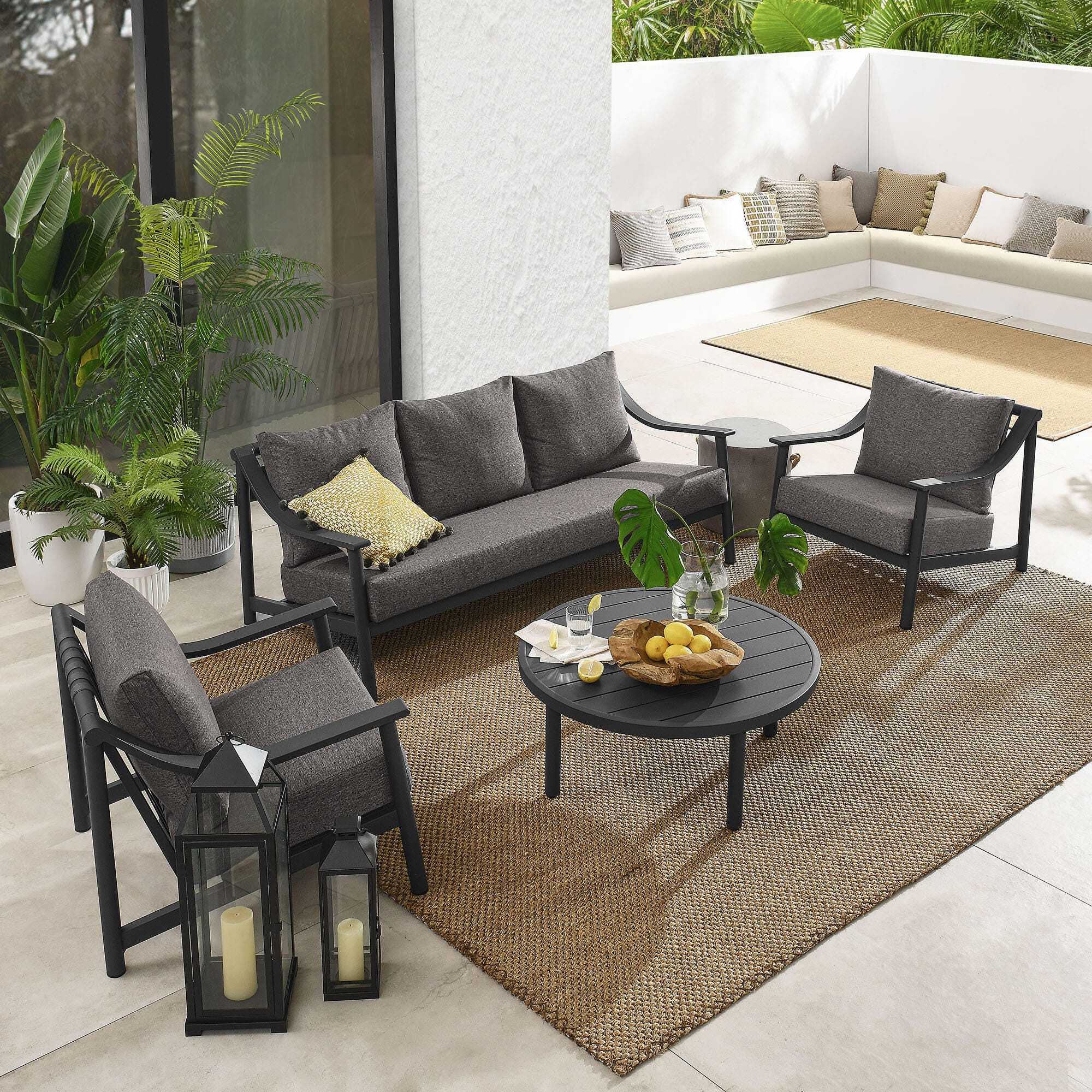 Modway Terrace Outdoor Sofa with Coffee Table and 2 Lounge Chairs, , rollover