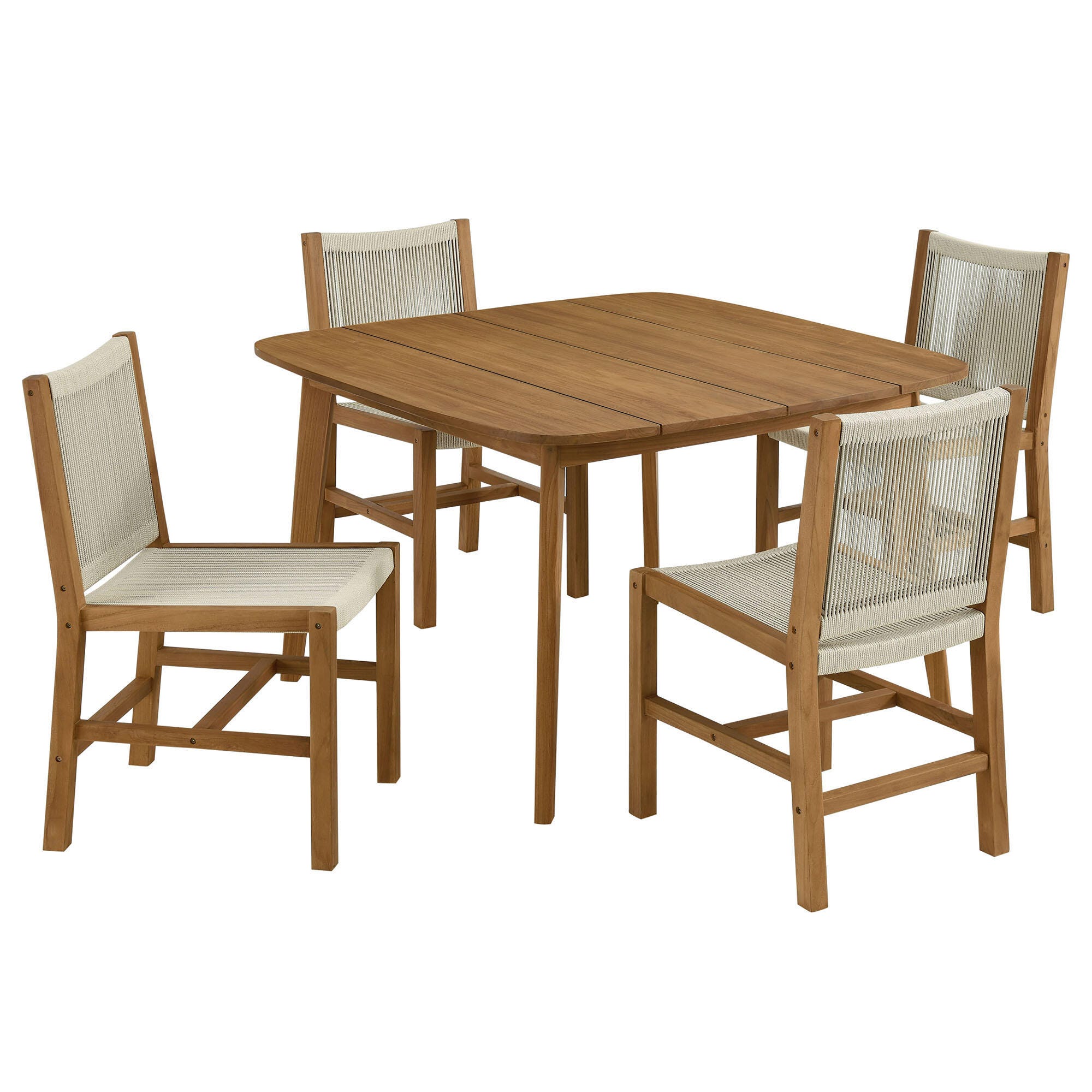 Modway Vienna Outdoor Rope Dining Set With 4 Armless Chairs, Natural, large