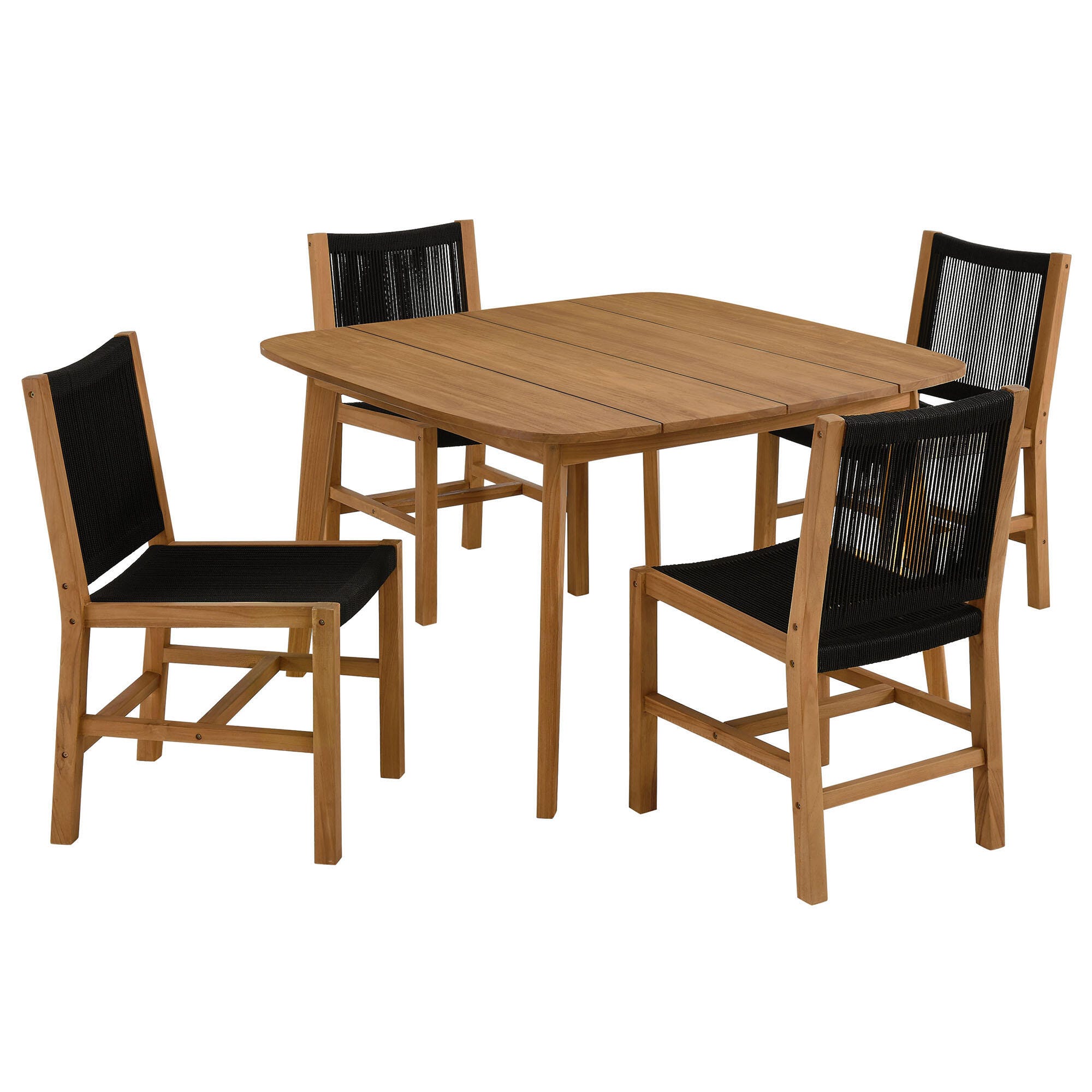 Modway Vienna Outdoor Rope Dining Set With 4 Armless Chairs, Natural/Black, large