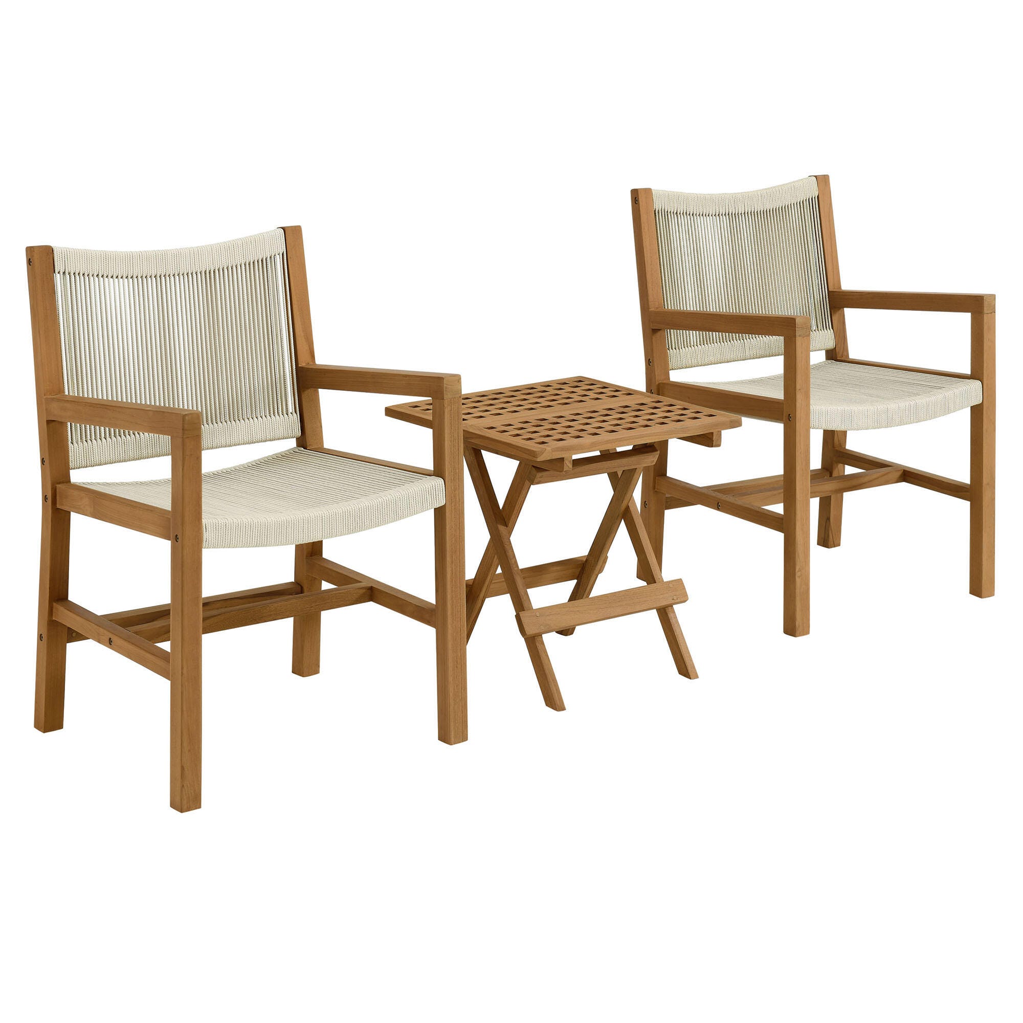 Modway Vienna Outdoor 2 Armchairs With Side Table, Natural, large