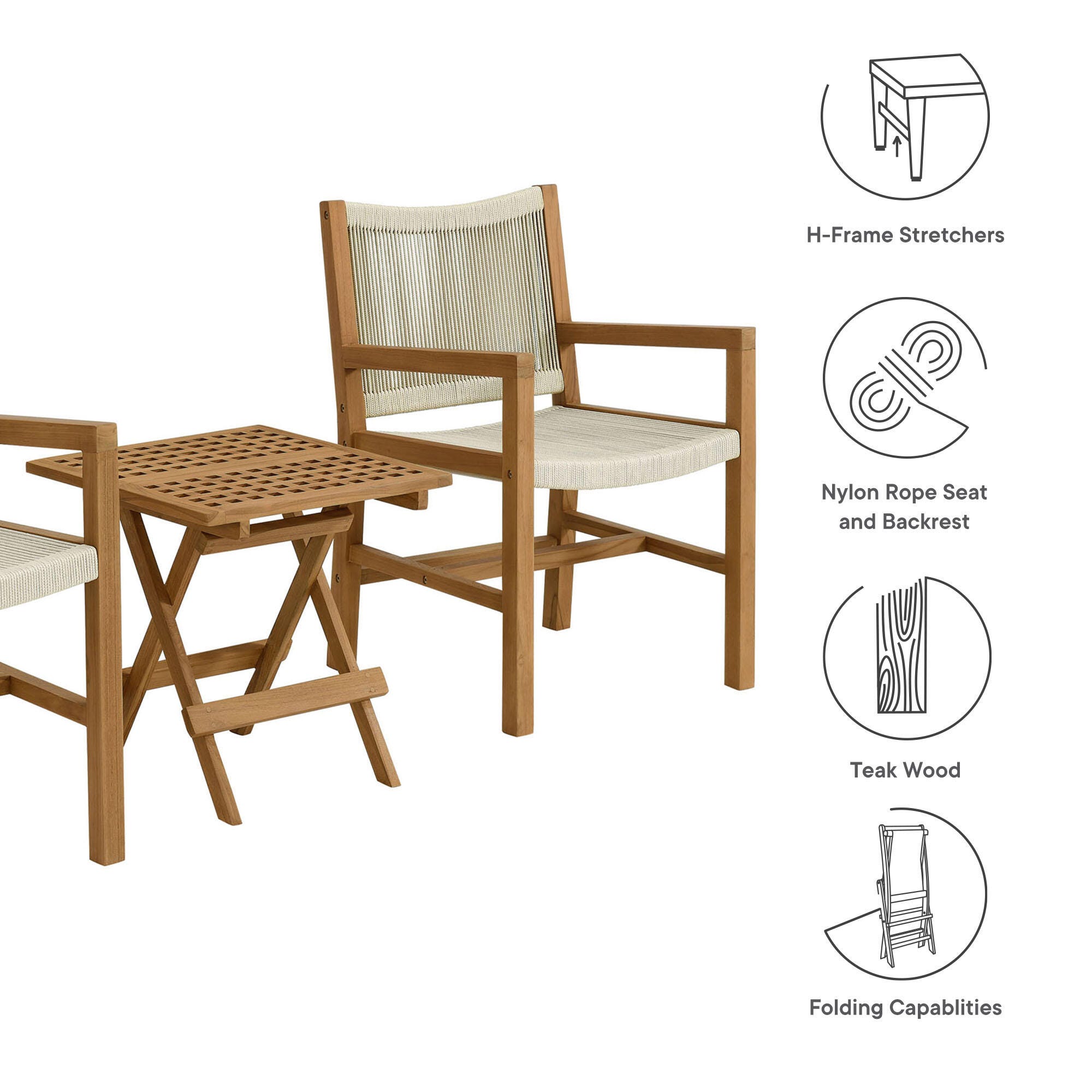 Modway Vienna Outdoor 2 Armchairs With Side Table, Natural, large