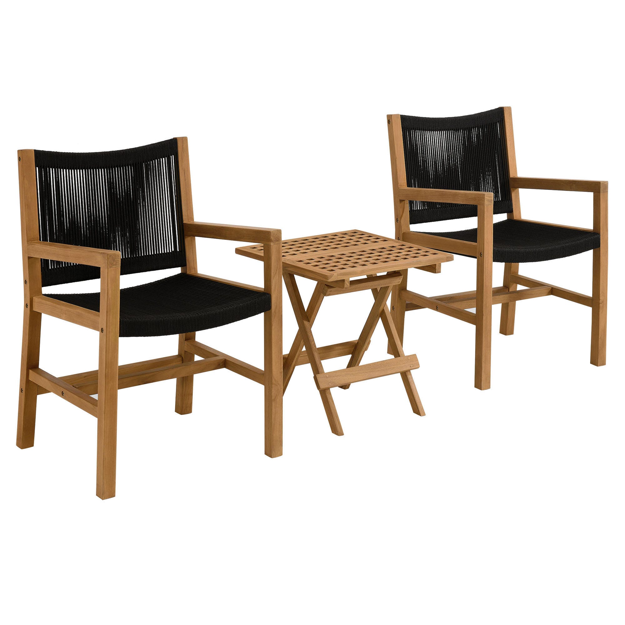 Modway Vienna Outdoor 2 Armchairs With Side Table, Natural/Black, large