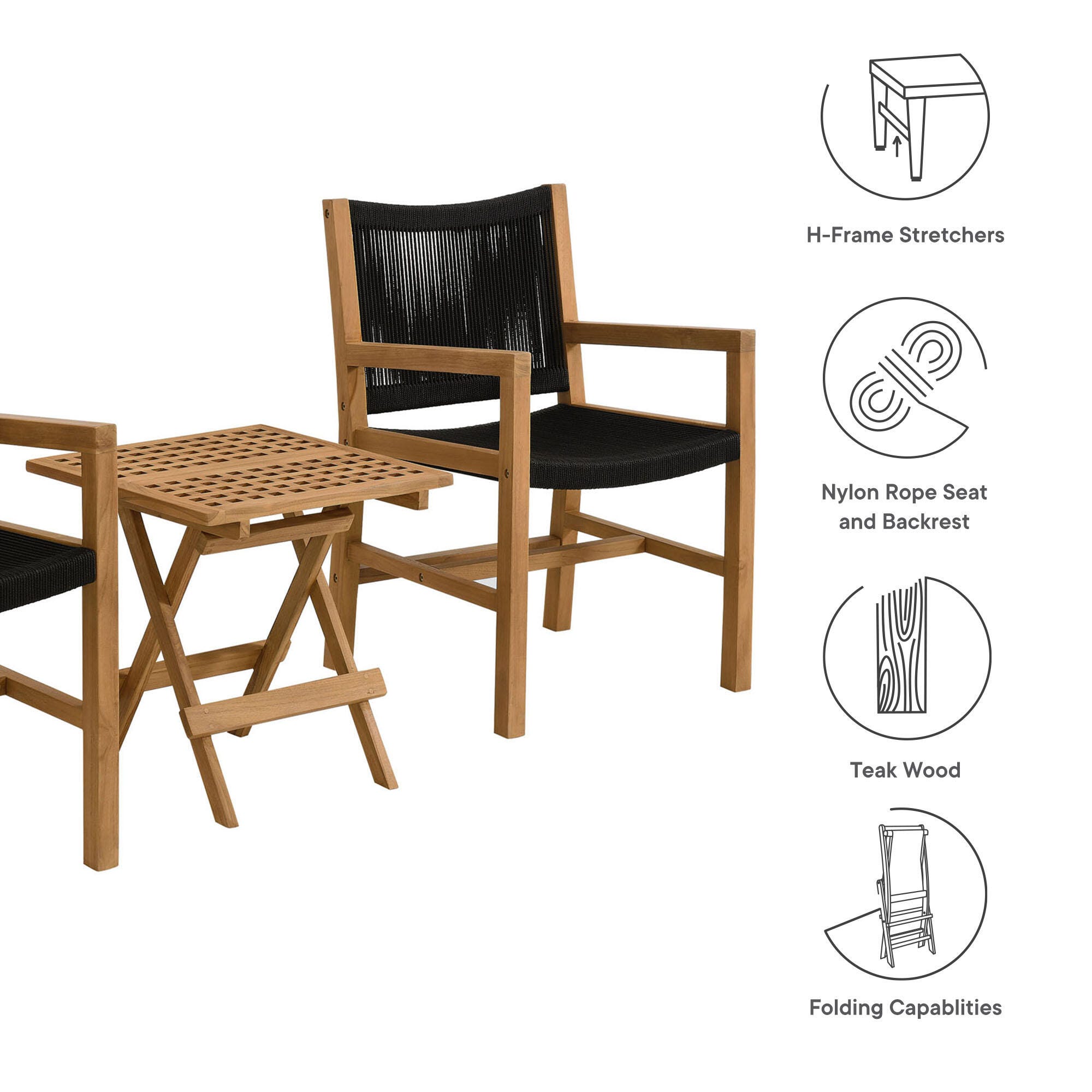 Modway Vienna Outdoor 2 Armchairs With Side Table, Natural/Black, large